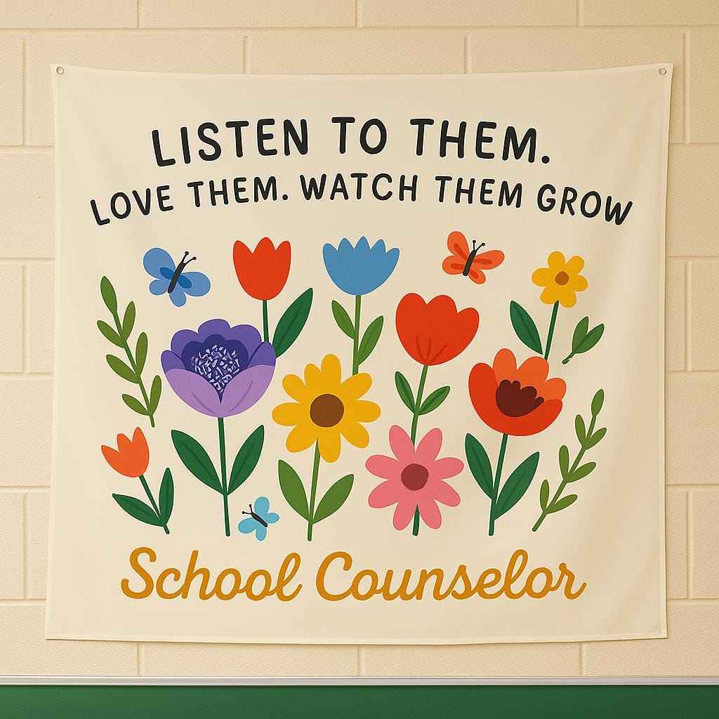 School Counselor Office Decor | Listen Love Grow Banner | Inspirational Wall Art | Classroom Therapy Poster | Flower Counseling Tapestry