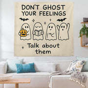 Don't Ghost Your Feelings Tapestry | Halloween School Counselor Decor | Mental Health Classroom Wall Art | Therapy Office Ghost Banner