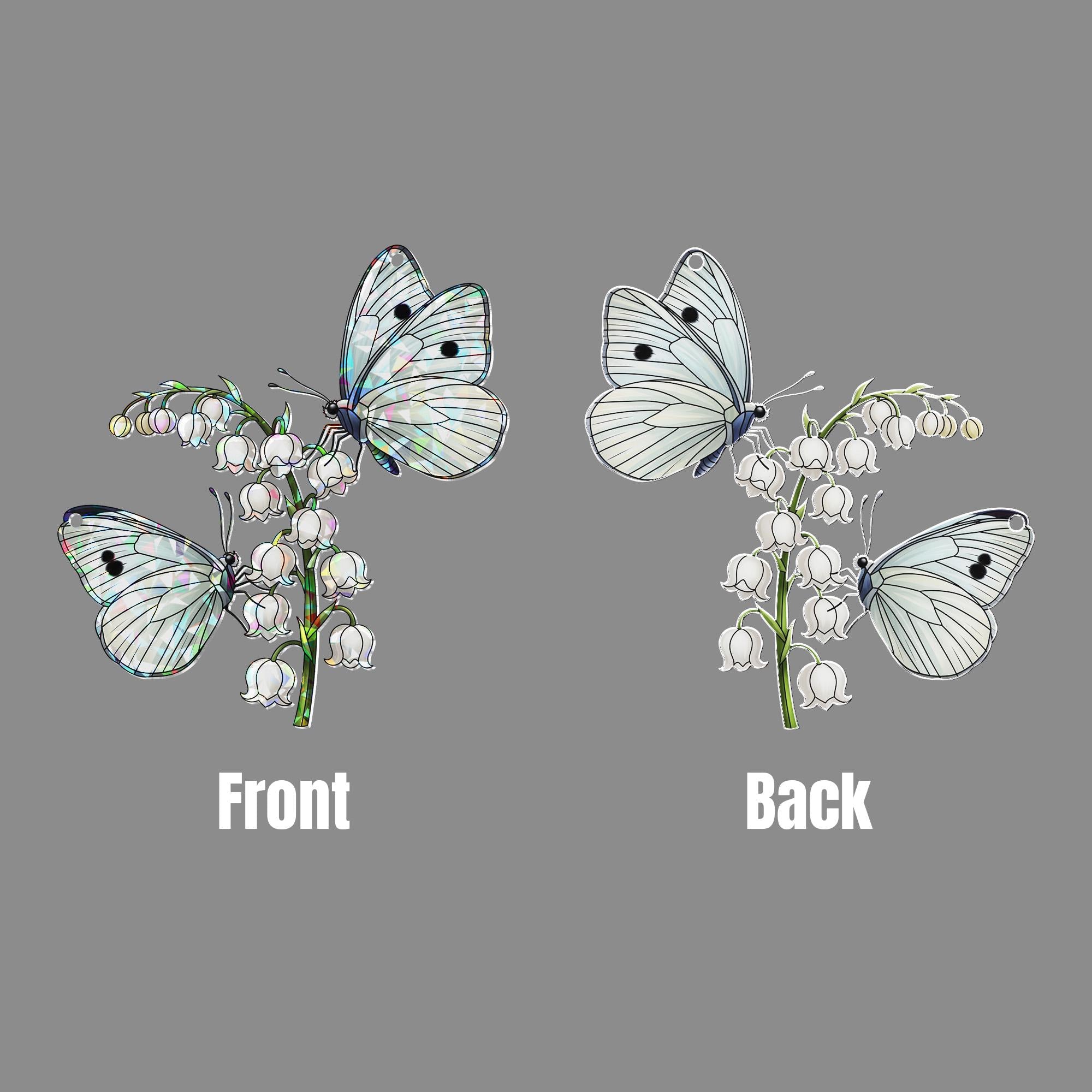 Butterfly and Lily Holographic Window Hanging – Stained Glass Style Floral Suncatcher for Nature Lovers, Cottagecore Home Decor