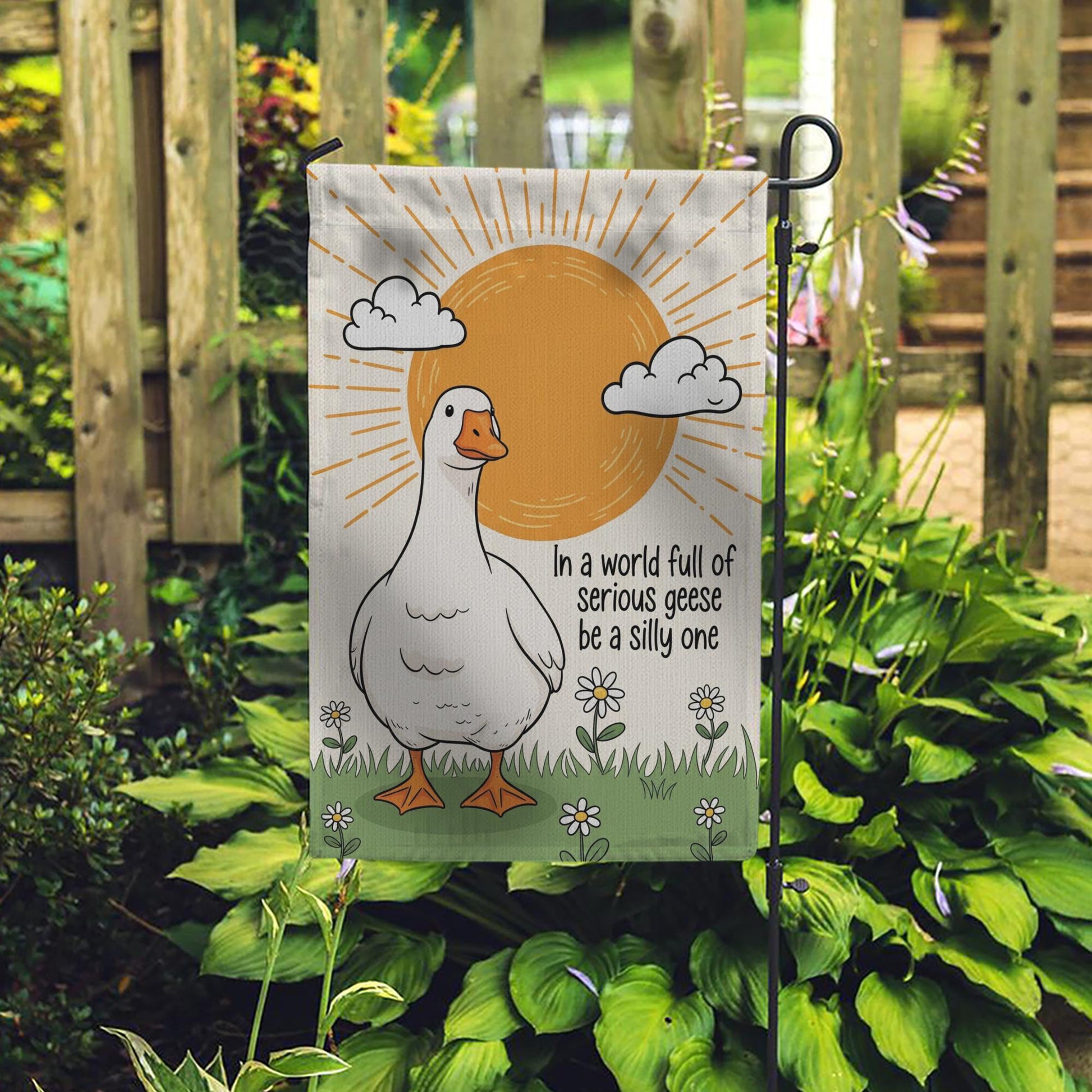 Funny Goose Garden Flag – "Be a Silly One" Inspirational Animal Yard Decor, Whimsical Outdoor Banner for Spring and Summer Cheer