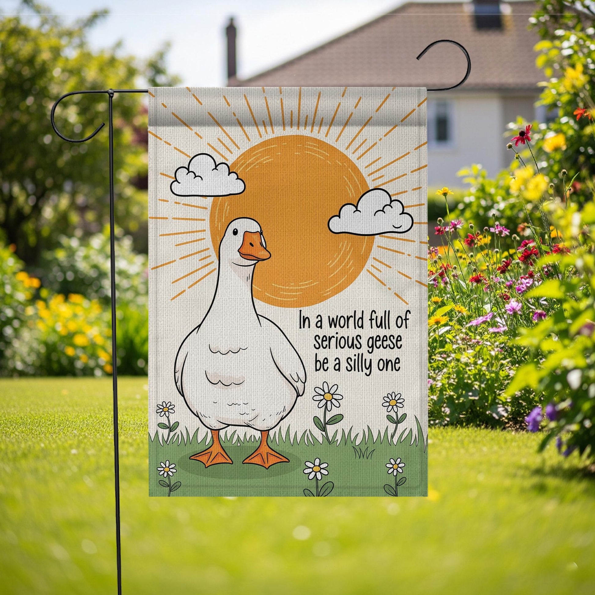 Funny Goose Garden Flag – "Be a Silly One" Inspirational Animal Yard Decor, Whimsical Outdoor Banner for Spring and Summer Cheer