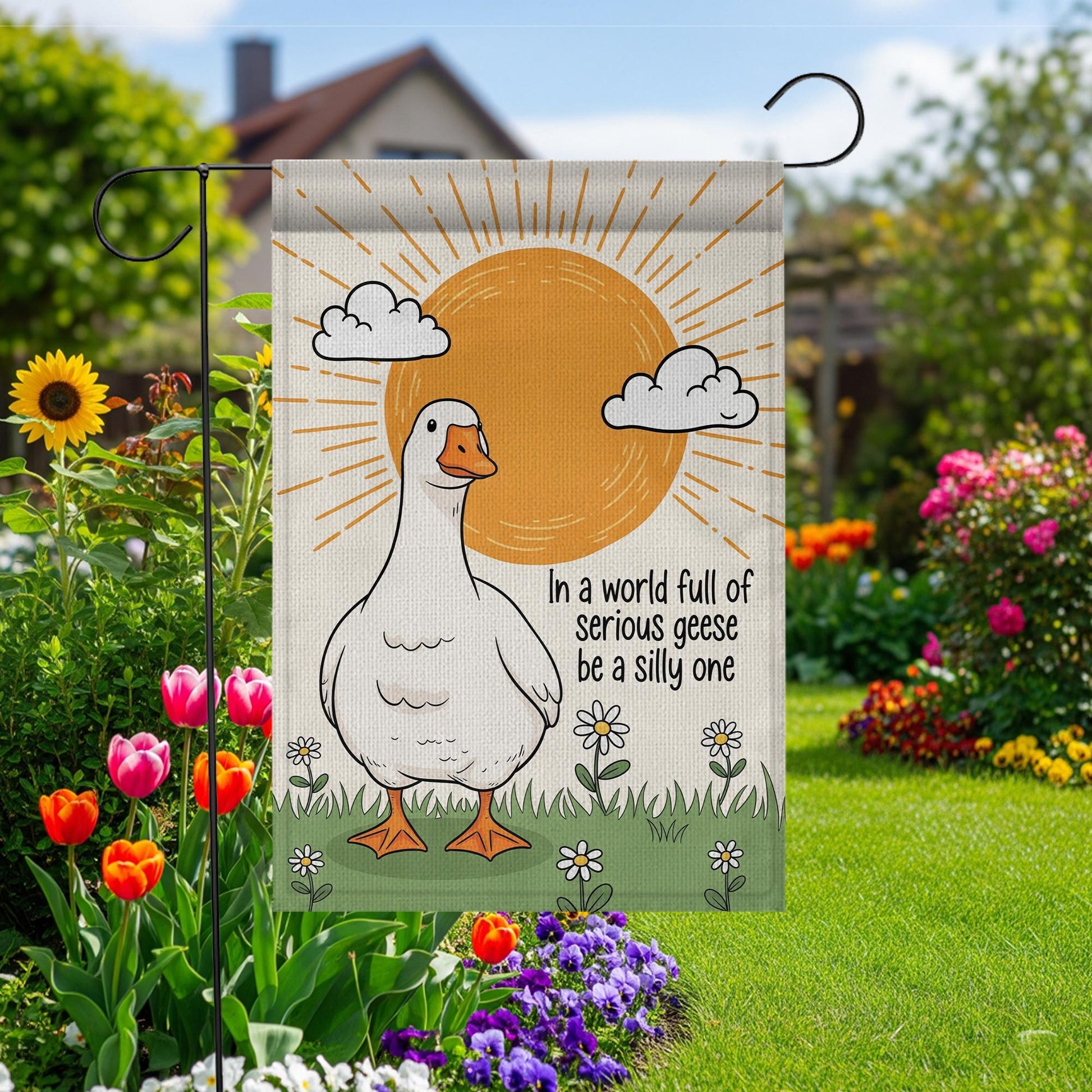Funny Goose Garden Flag – "Be a Silly One" Inspirational Animal Yard Decor, Whimsical Outdoor Banner for Spring and Summer Cheer