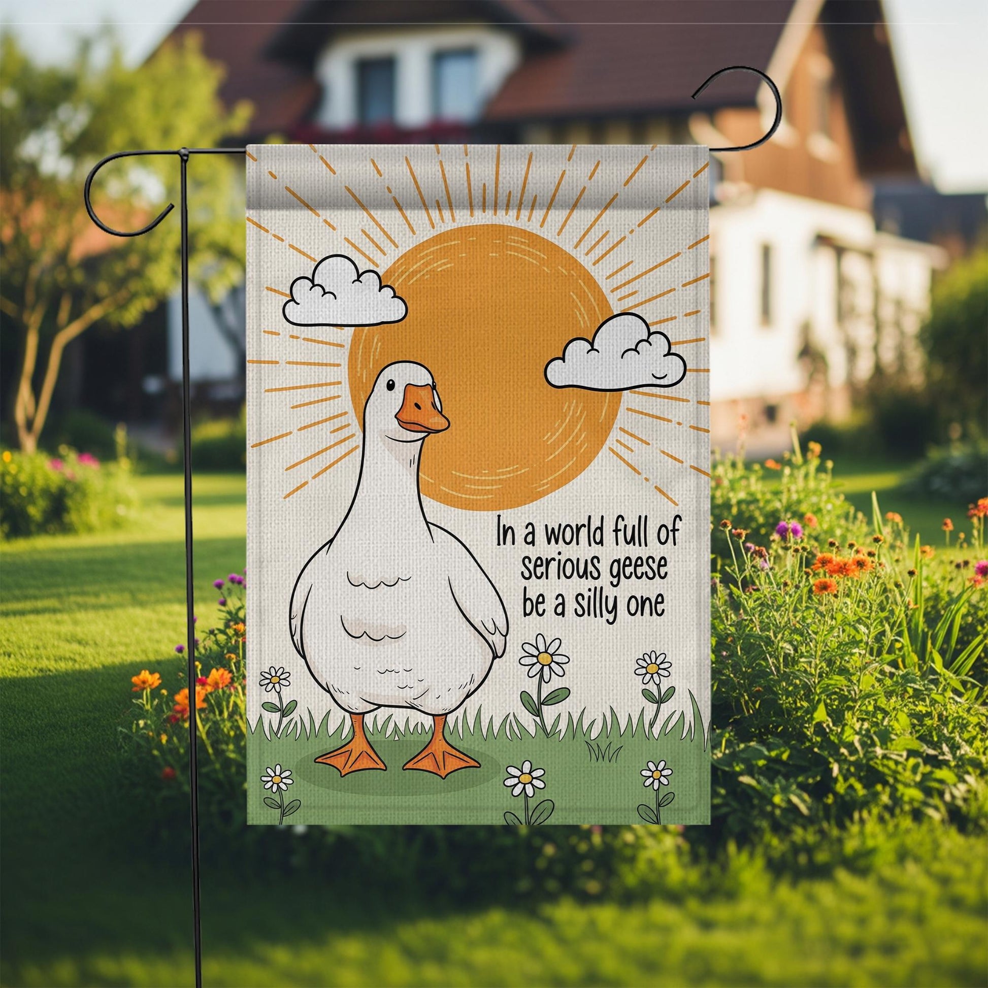 Funny Goose Garden Flag – "Be a Silly One" Inspirational Animal Yard Decor, Whimsical Outdoor Banner for Spring and Summer Cheer