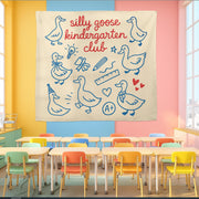 Silly Goose Kindergarten Club Wall Art – Funny Classroom Decor for Teachers, Preschool, Daycare, or Homeschool Room Sign, Goose Tapestry