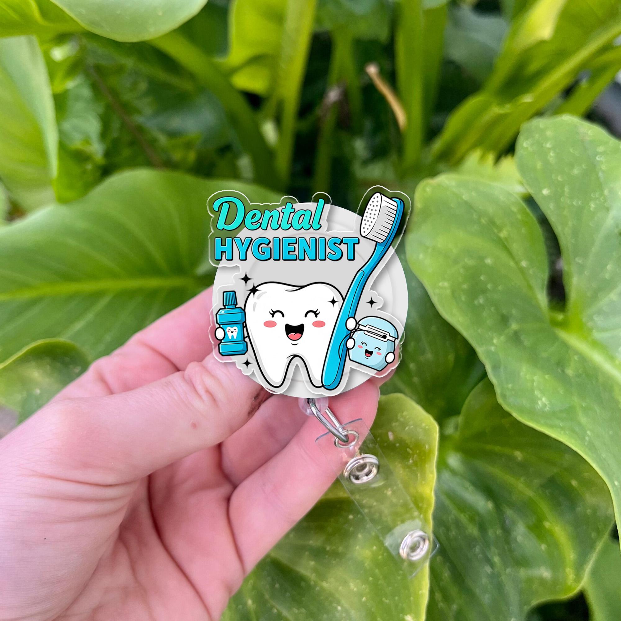 Dental Hygienist Badge Reel, Cute Tooth ID Holder, Funny Dentist Gift, Retractable Badge Clip, Dental Assistant Accessory