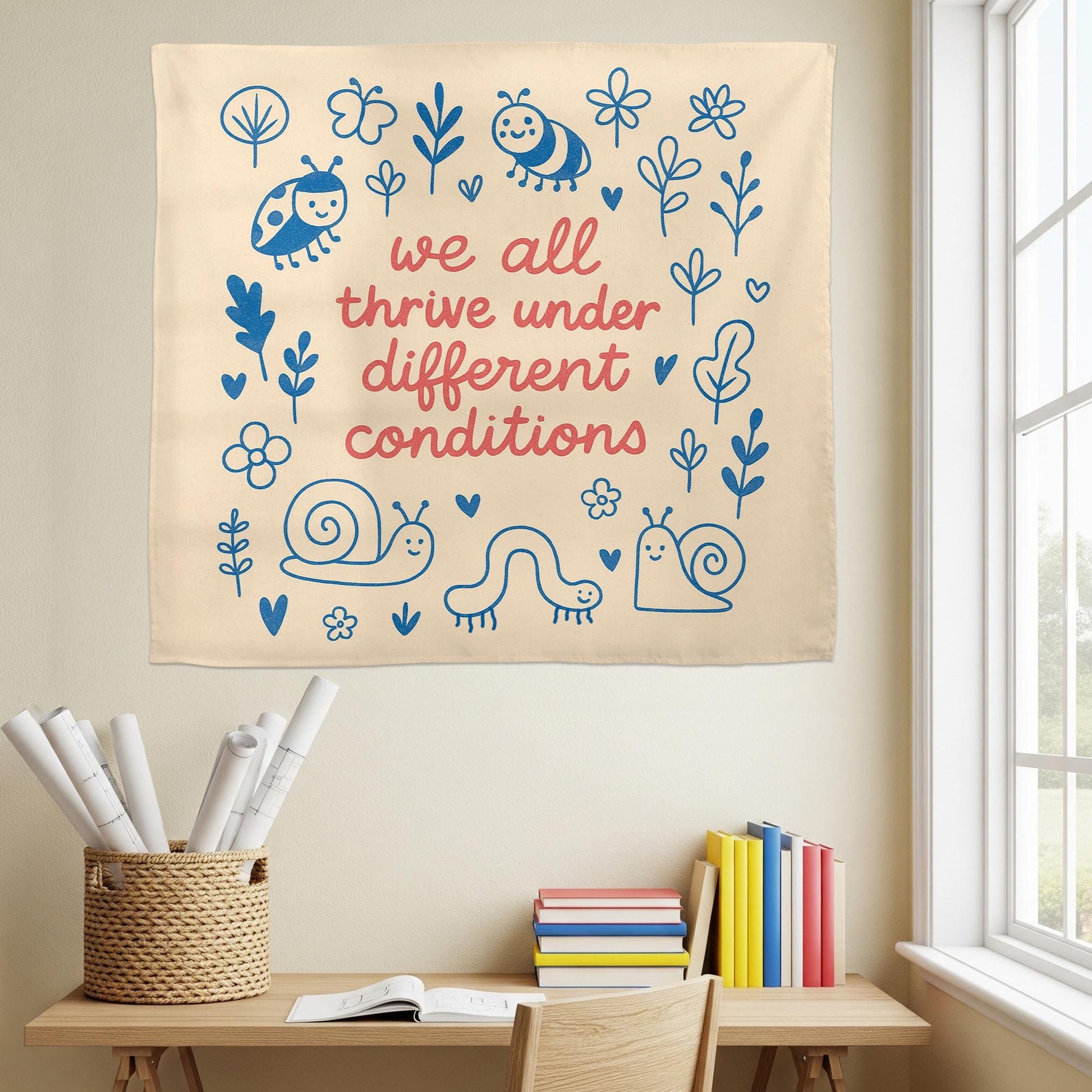 We All Thrive Under Different Conditions Tapestry Wall Art – Inclusive Classroom Decor, Growth Mindset Poster for Preschool or Daycare Room