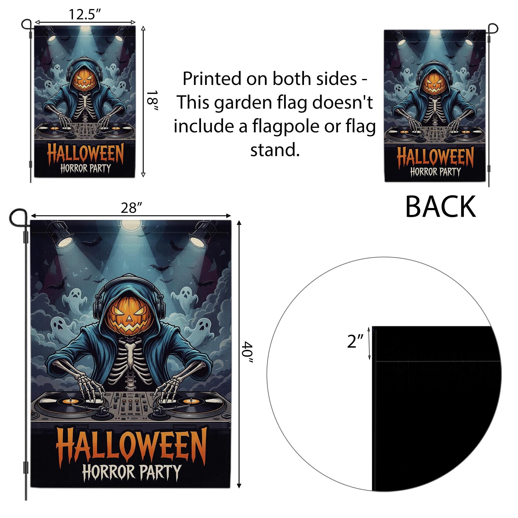 Halloween DJ Skeleton Garden Flag - Pumpkin Head Horror Party Yard Decor - Spooky Music Outdoor Decoration - Ghost DJ Fall Flag