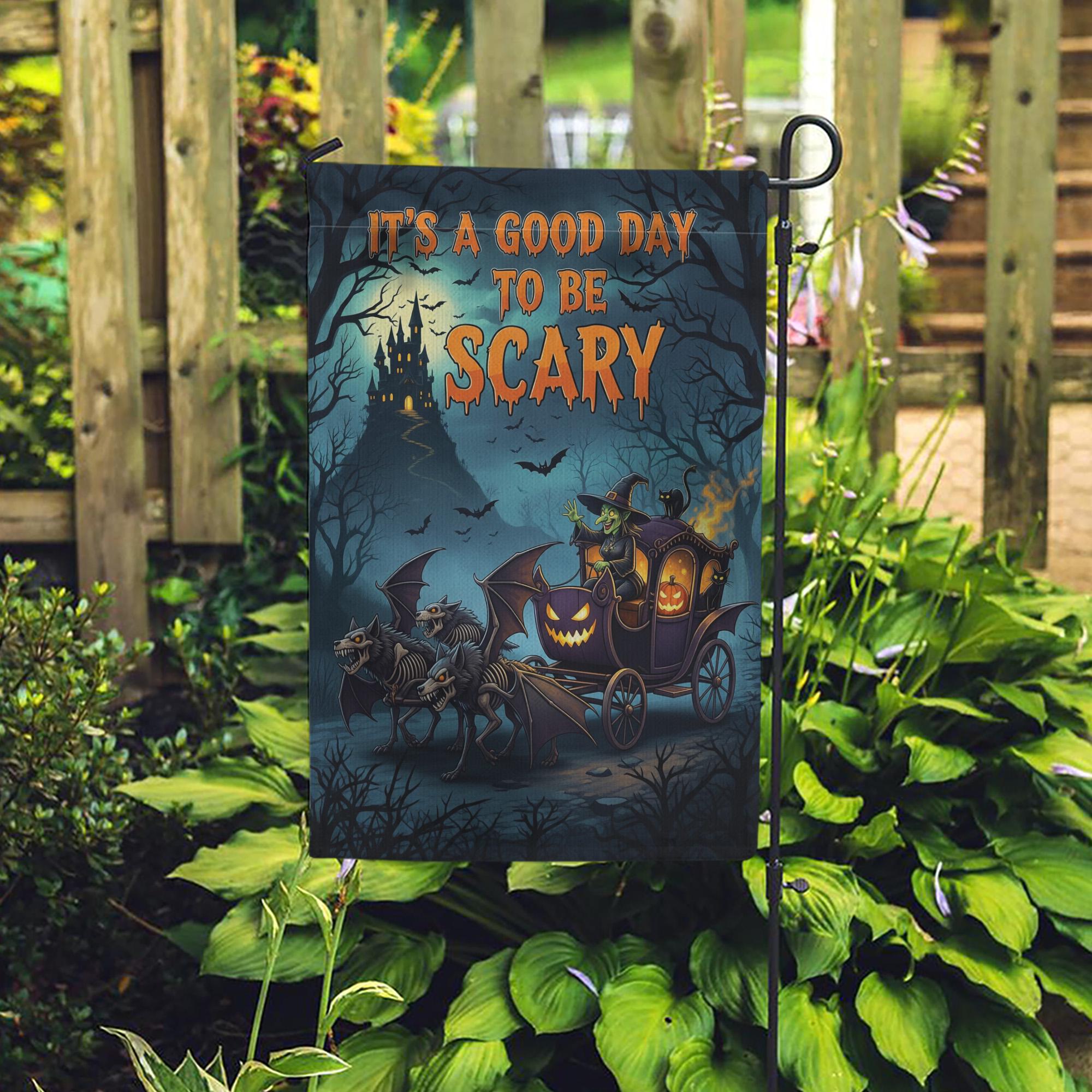 Scary Halloween Garden Flag - Haunted Carriage Pumpkin Decor - Spooky Skeleton Horse Yard Sign - Gothic Fall Outdoor Decoration