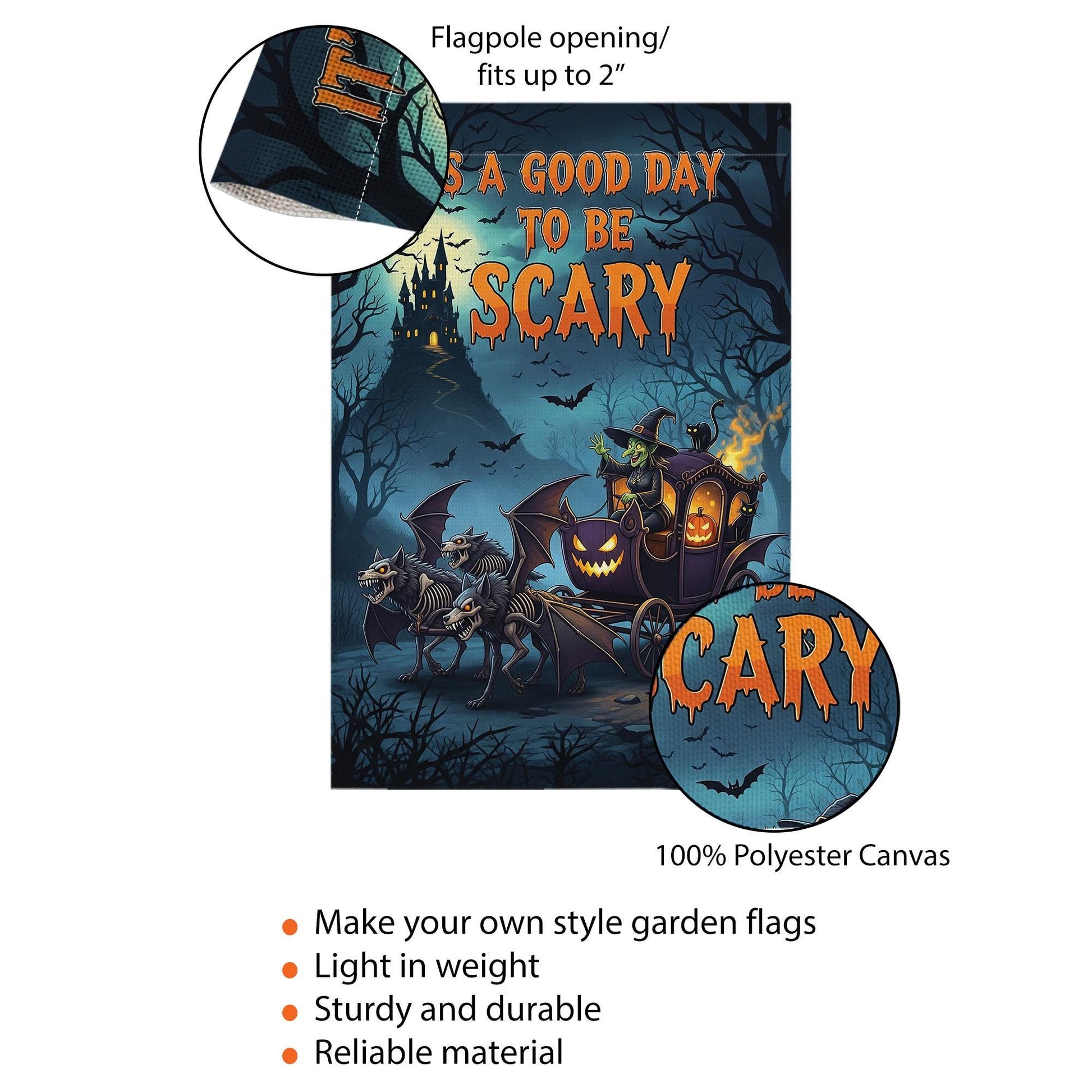 Scary Halloween Garden Flag - Haunted Carriage Pumpkin Decor - Spooky Skeleton Horse Yard Sign - Gothic Fall Outdoor Decoration