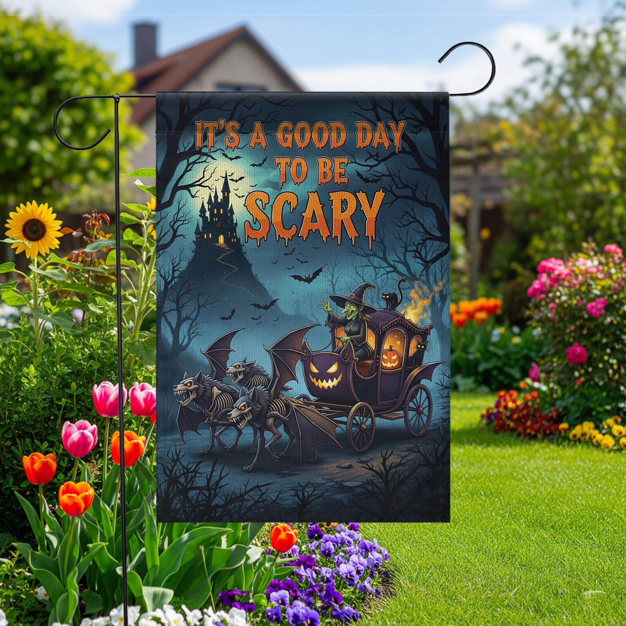 Scary Halloween Garden Flag - Haunted Carriage Pumpkin Decor - Spooky Skeleton Horse Yard Sign - Gothic Fall Outdoor Decoration