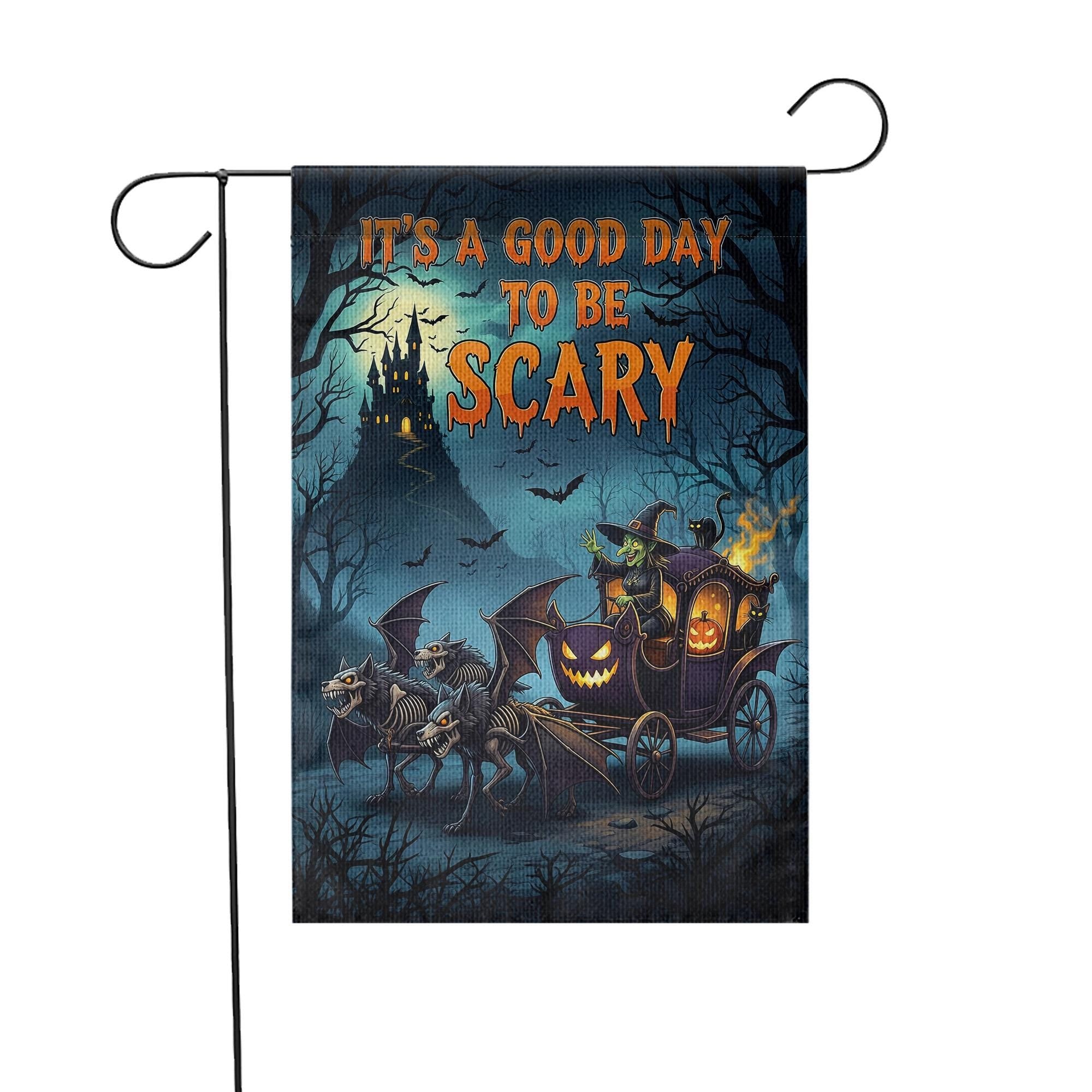 Scary Halloween Garden Flag - Haunted Carriage Pumpkin Decor - Spooky Skeleton Horse Yard Sign - Gothic Fall Outdoor Decoration