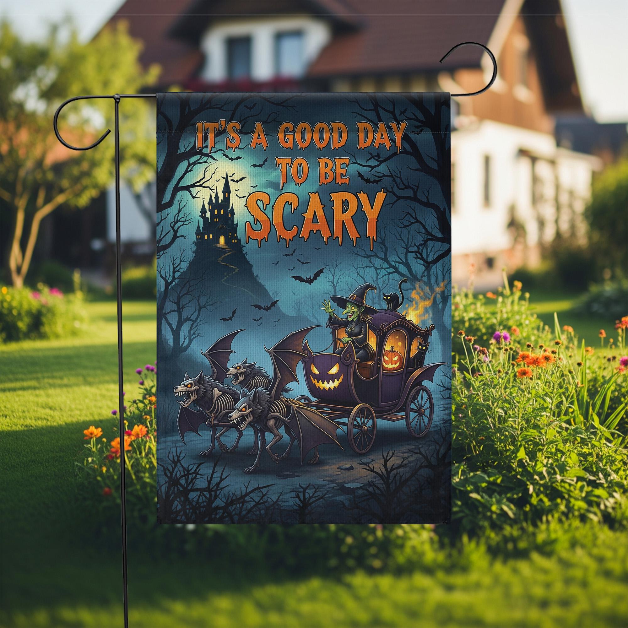 Scary Halloween Garden Flag - Haunted Carriage Pumpkin Decor - Spooky Skeleton Horse Yard Sign - Gothic Fall Outdoor Decoration