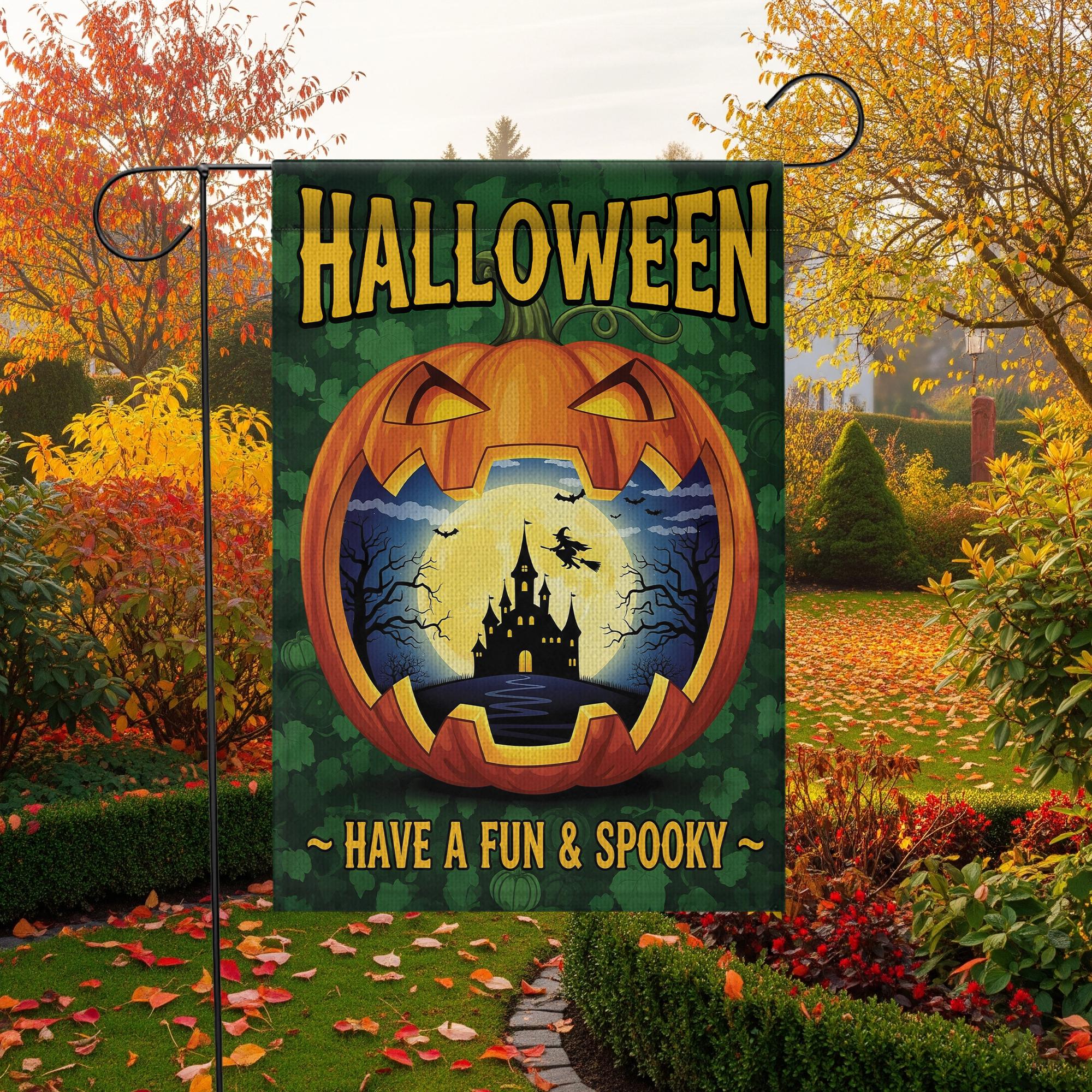 Fun Spooky Halloween Garden Flag - Jack O’Lantern Haunted Castle Yard Sign - Cute Fall Outdoor Decoration