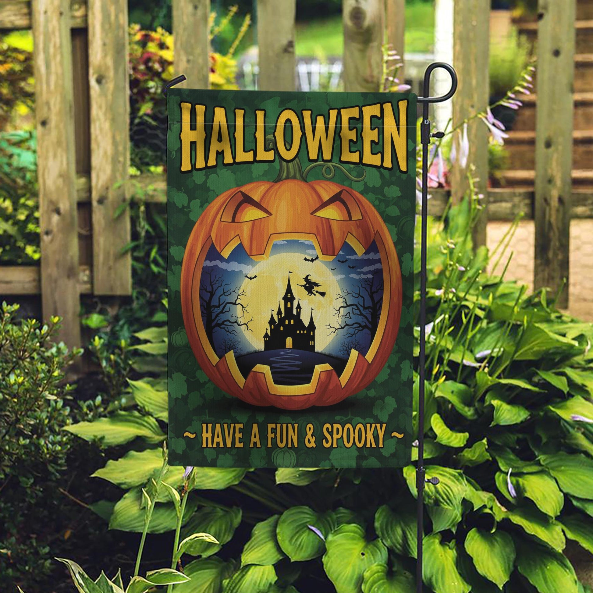 Fun Spooky Halloween Garden Flag - Jack O’Lantern Haunted Castle Yard Sign - Cute Fall Outdoor Decoration