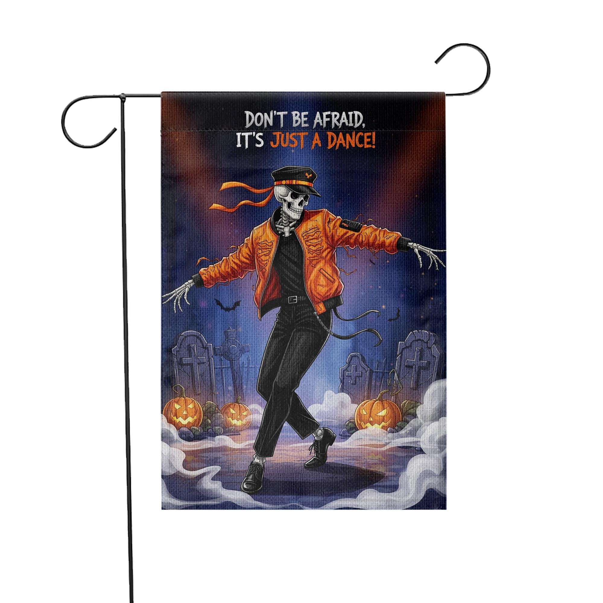 Dancing Skeleton Halloween Garden Flag - Funny Thriller Graveyard Yard Decor - Spooky Cute Outdoor Fall Decoration