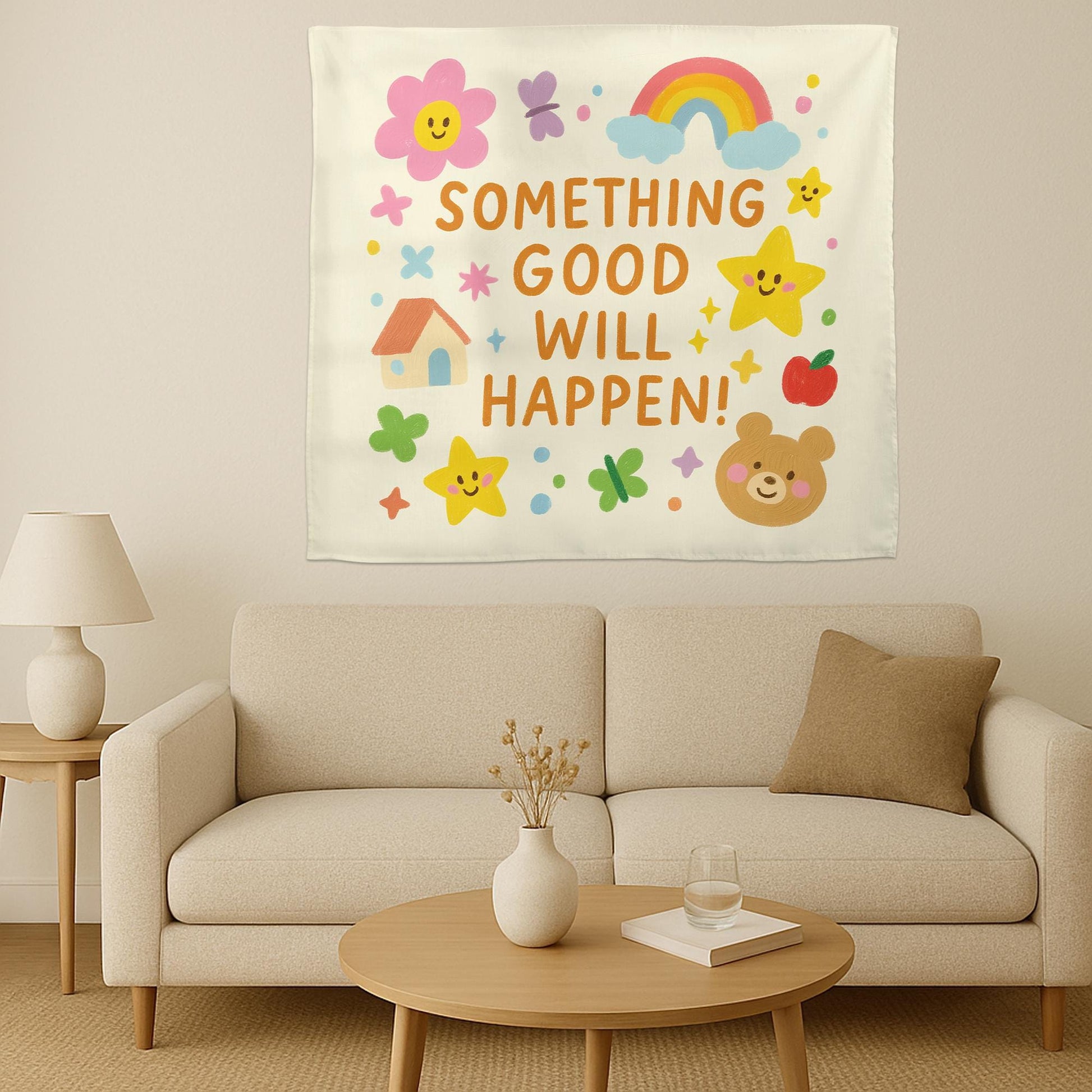 Something Good Will Happen Tapestry Wall Art – Cute Positive Classroom Banner for Kids, Preschool, Daycare, or Teacher Back to School Decor