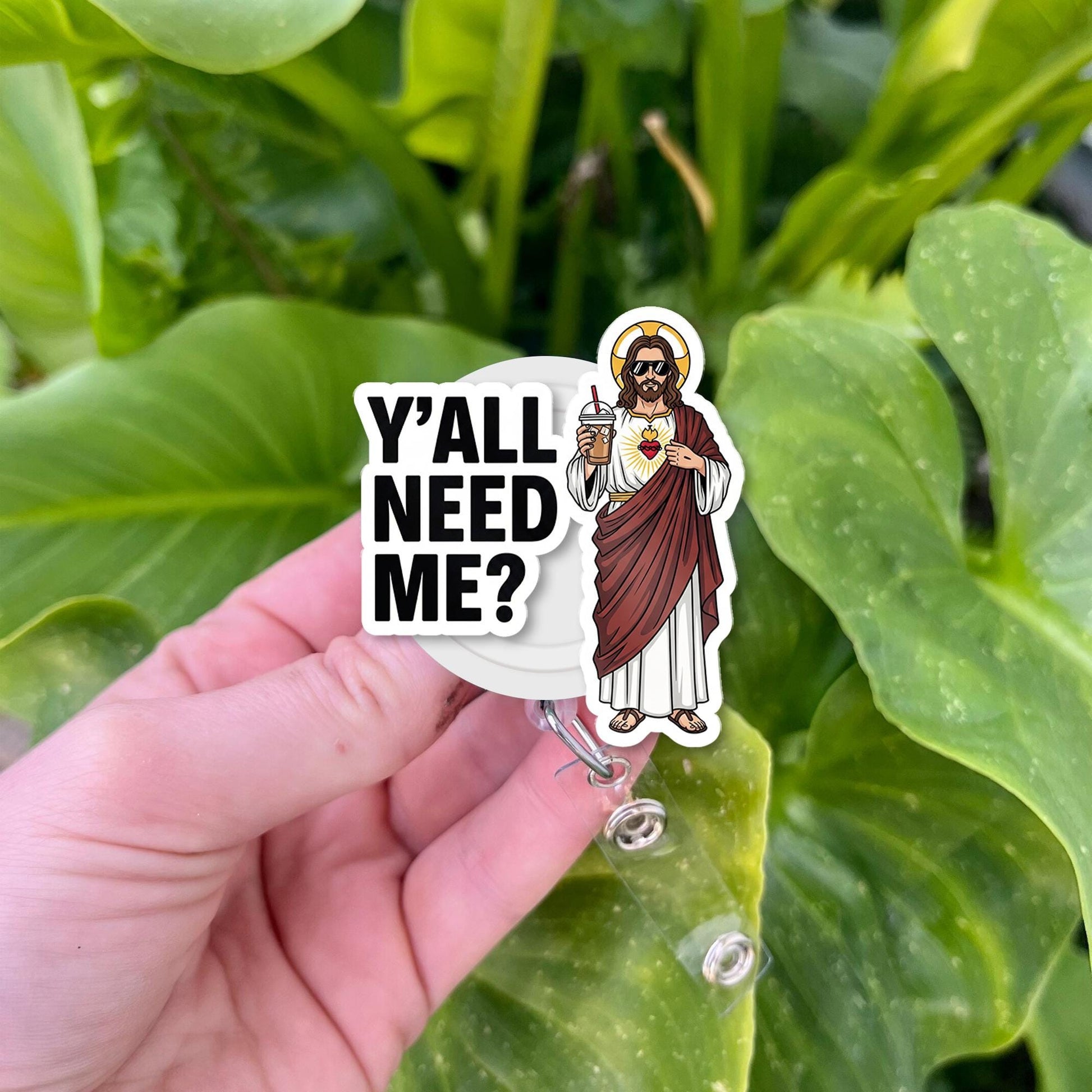 Funny Jesus Badge Reel, Y’all Need Me ID Holder, Christian Nurse Gift, Religious Badge Clip, Spiritual Work Accessory