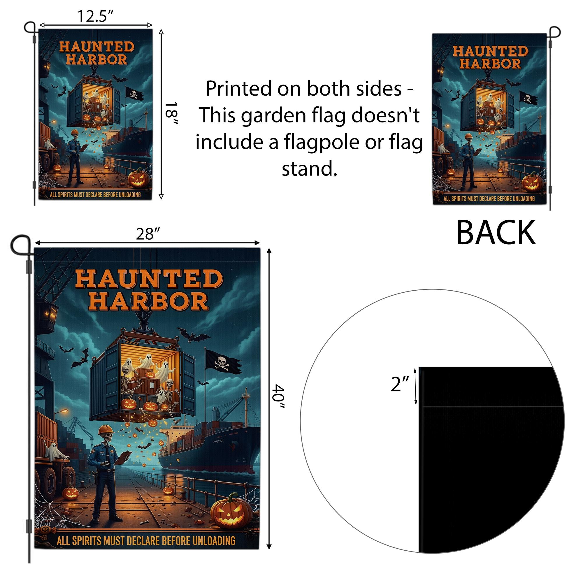 Haunted Harbor Halloween Garden Flag – Funny Ghost Port Yard Decor – Shipping Dock Halloween Sign – Spooky Nautical Fall Flag