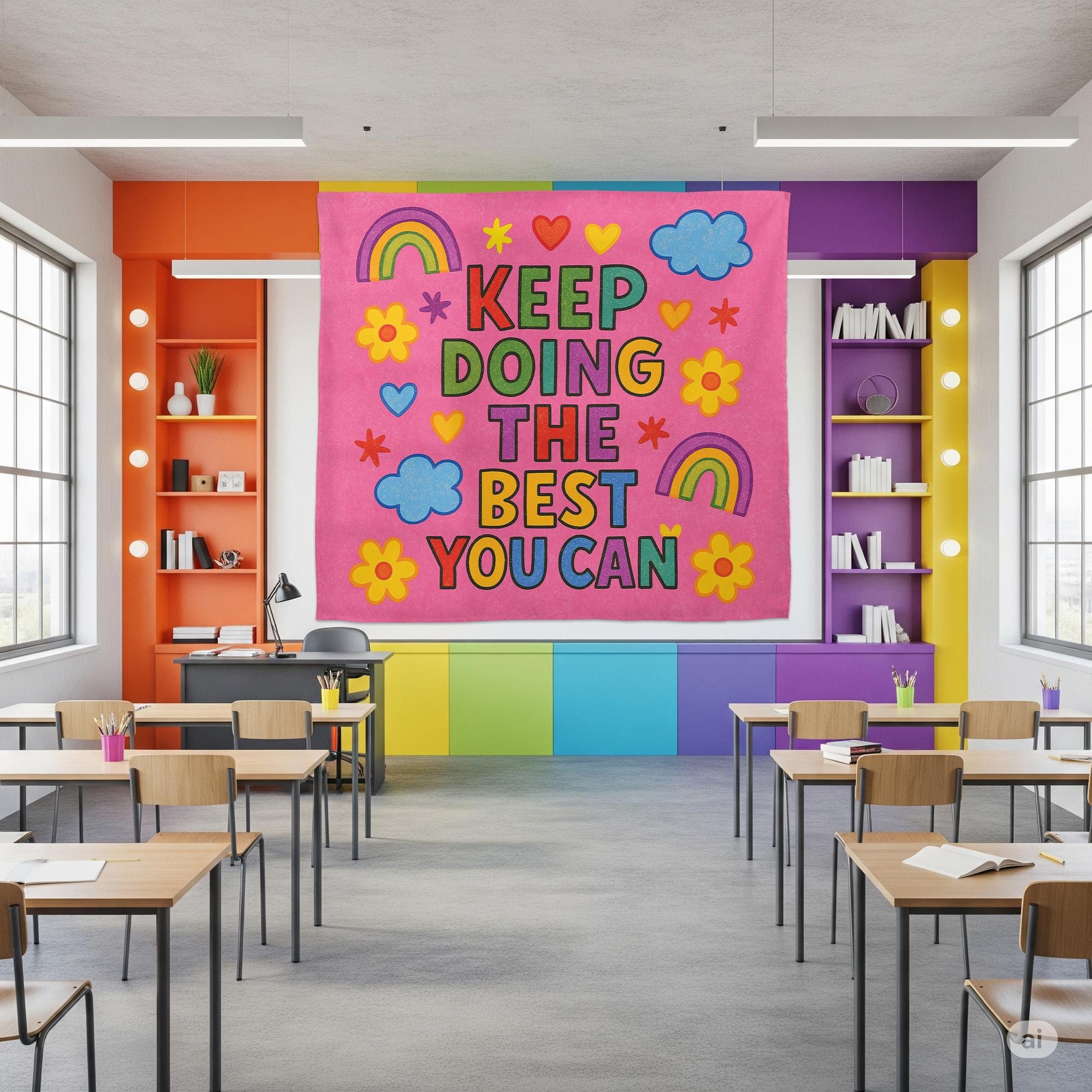 Keep Doing the Best You Can Tapestry Wall Art, Colorful Motivational Banner for Classroom, Preschool, Kids Room, Teacher Encouragement Decor
