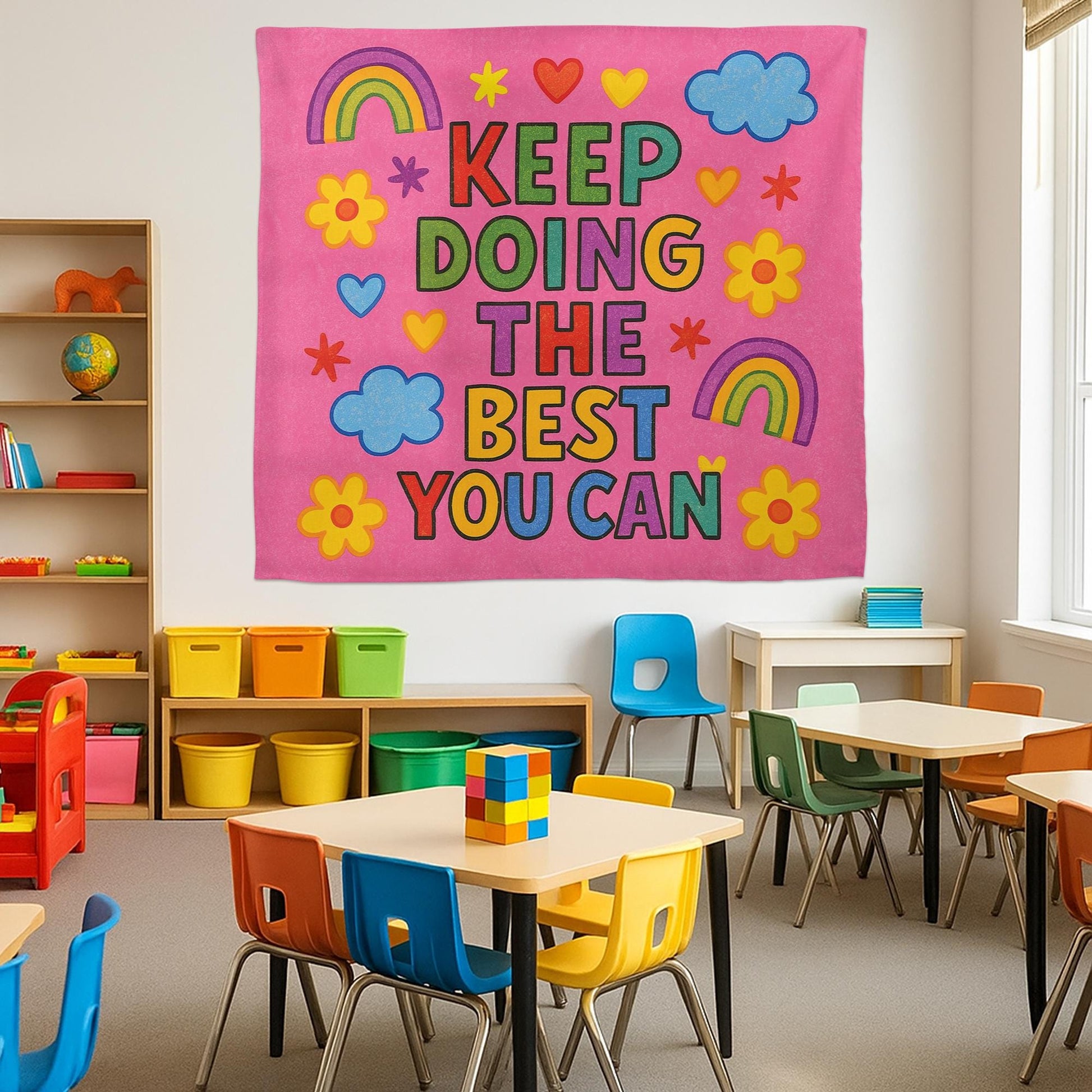 Keep Doing the Best You Can Tapestry Wall Art, Colorful Motivational Banner for Classroom, Preschool, Kids Room, Teacher Encouragement Decor