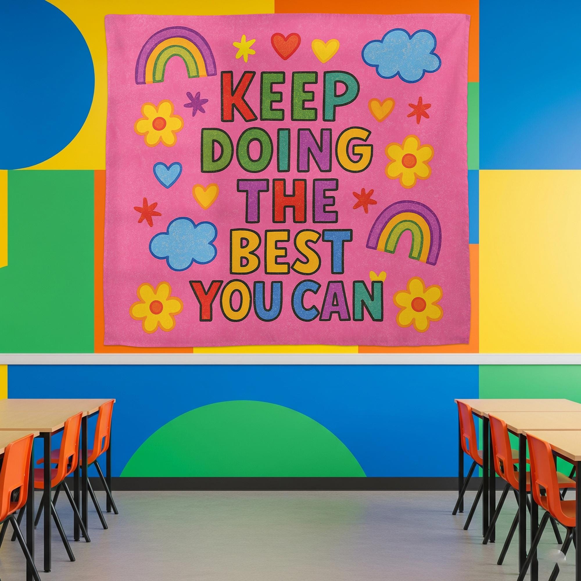 Keep Doing the Best You Can Tapestry Wall Art, Colorful Motivational Banner for Classroom, Preschool, Kids Room, Teacher Encouragement Decor