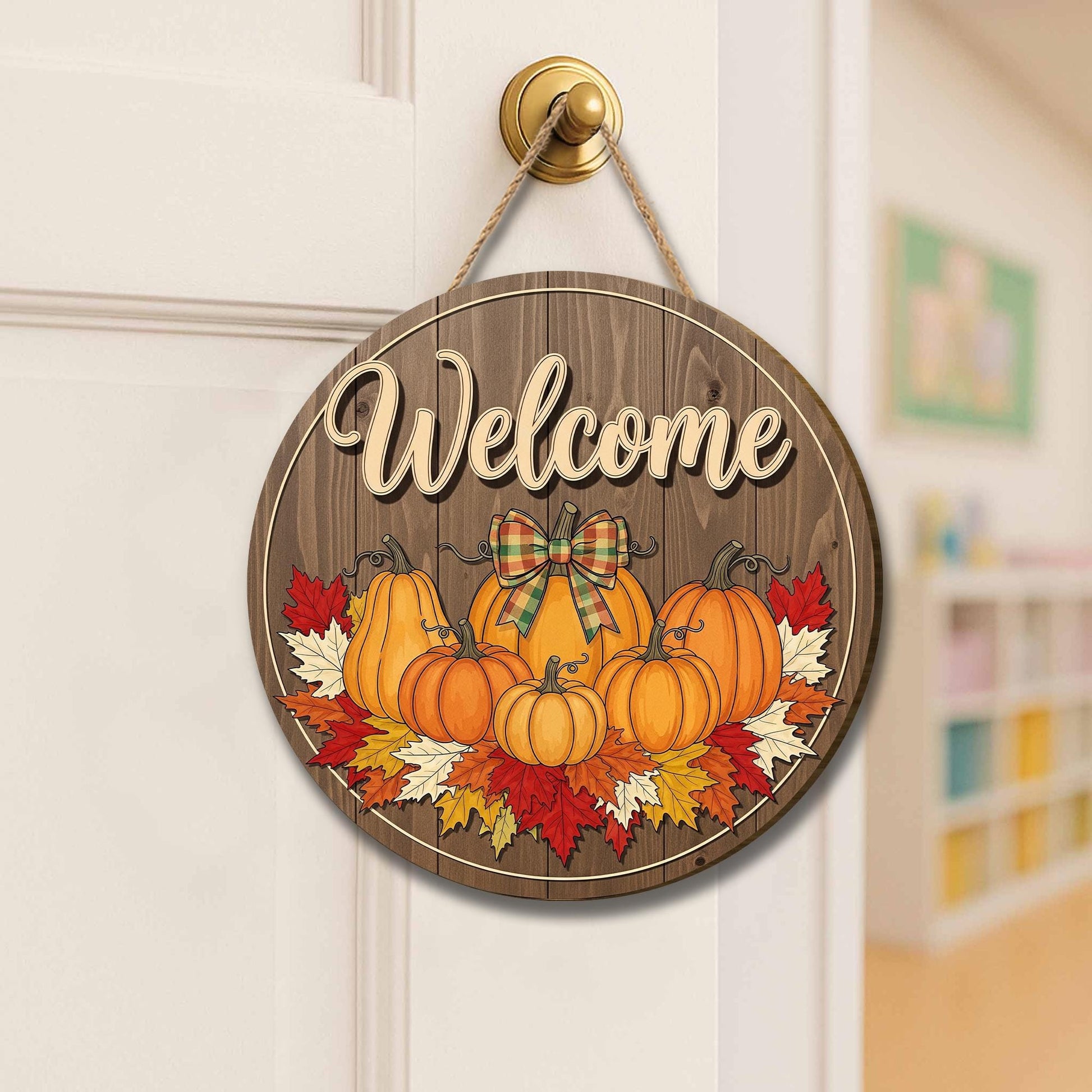 Fall Pumpkin Door Hanger, Rustic Welcome Sign, Autumn Front Door Decor, Thanksgiving Porch Sign, Farmhouse Wooden Wall Decor