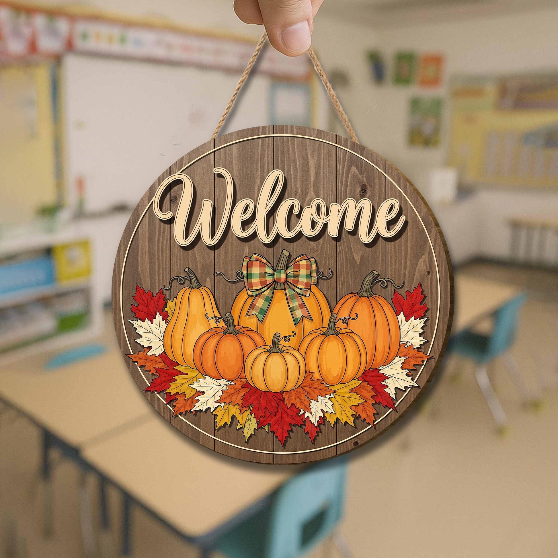 Fall Pumpkin Door Hanger, Rustic Welcome Sign, Autumn Front Door Decor, Thanksgiving Porch Sign, Farmhouse Wooden Wall Decor