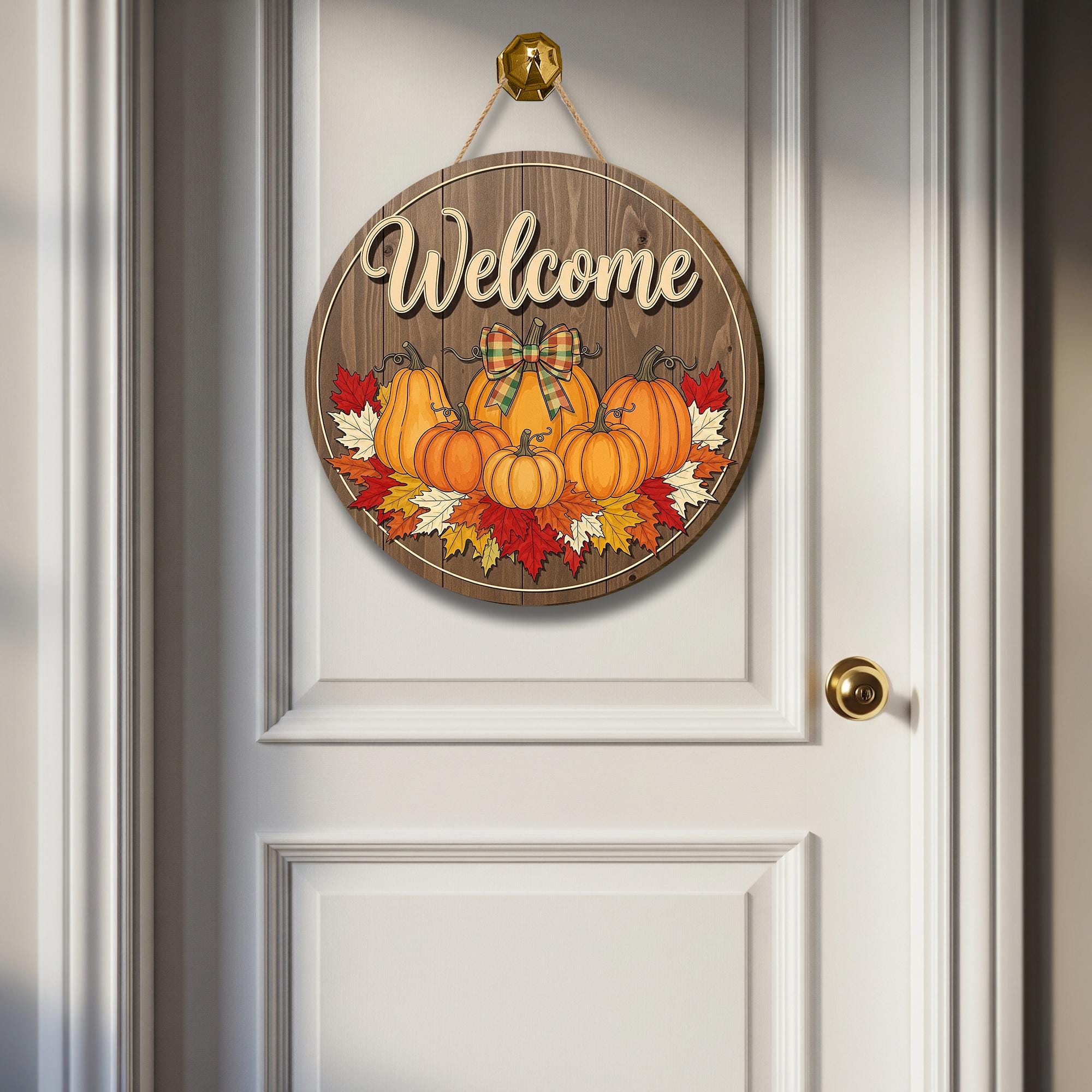 Fall Pumpkin Door Hanger, Rustic Welcome Sign, Autumn Front Door Decor, Thanksgiving Porch Sign, Farmhouse Wooden Wall Decor
