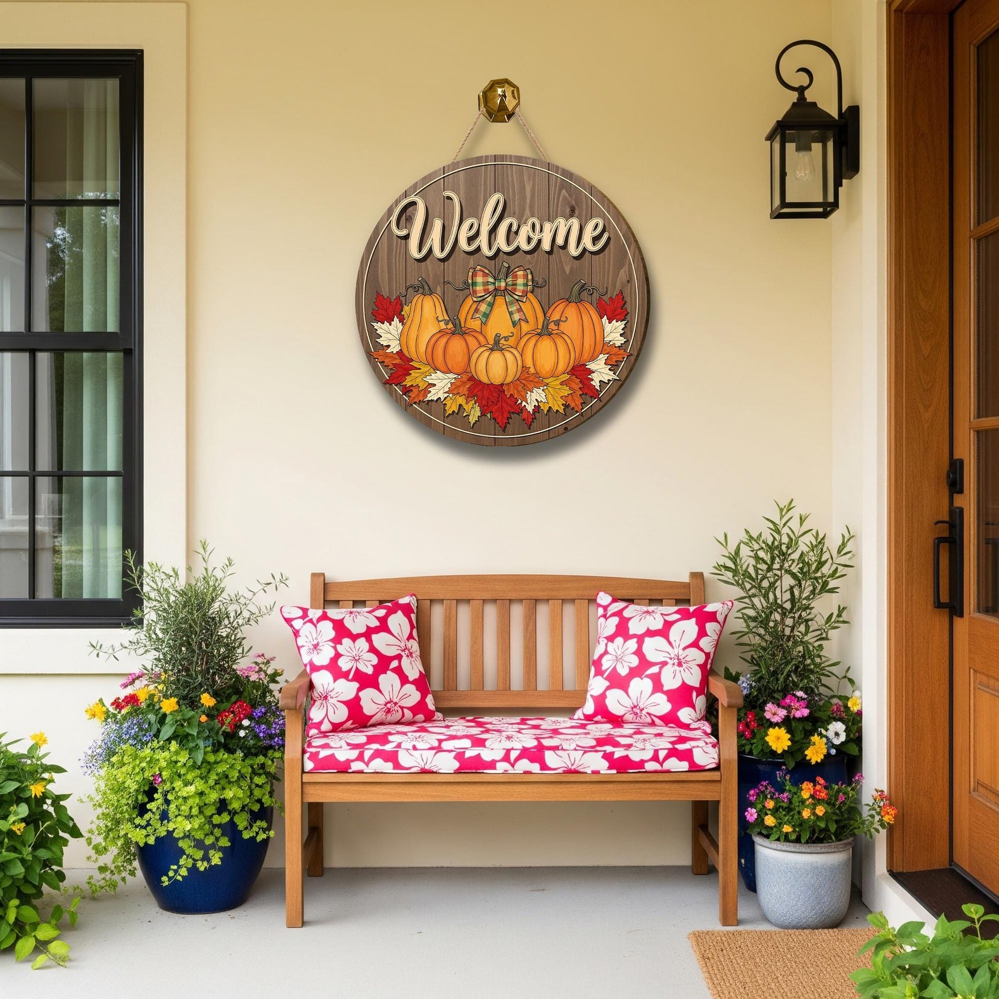 Fall Pumpkin Door Hanger, Rustic Welcome Sign, Autumn Front Door Decor, Thanksgiving Porch Sign, Farmhouse Wooden Wall Decor