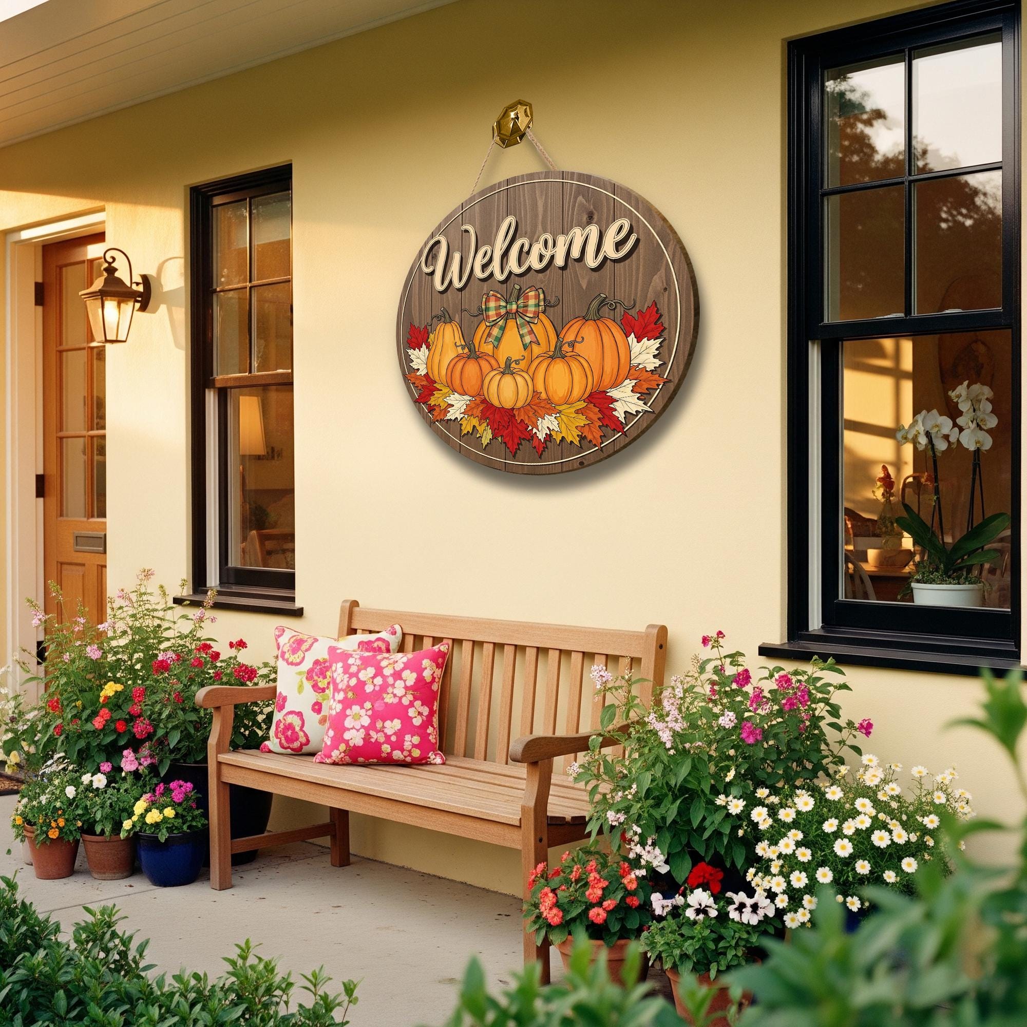 Fall Pumpkin Door Hanger, Rustic Welcome Sign, Autumn Front Door Decor, Thanksgiving Porch Sign, Farmhouse Wooden Wall Decor