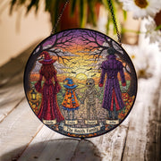 Personalized Halloween Family Suncatcher – Custom Fall Window Hanging – Witch Mummy Dracula Decor – Sunset Trick or Treat Gift