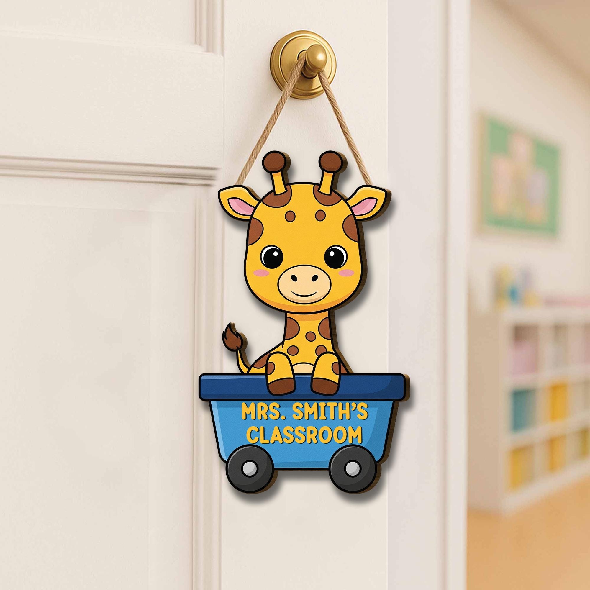Personalized Giraffe Classroom Door Sign – Cute Custom Teacher Name Sign for Preschool, Daycare, or Kindergarten Wall Decor, Classroom Decor