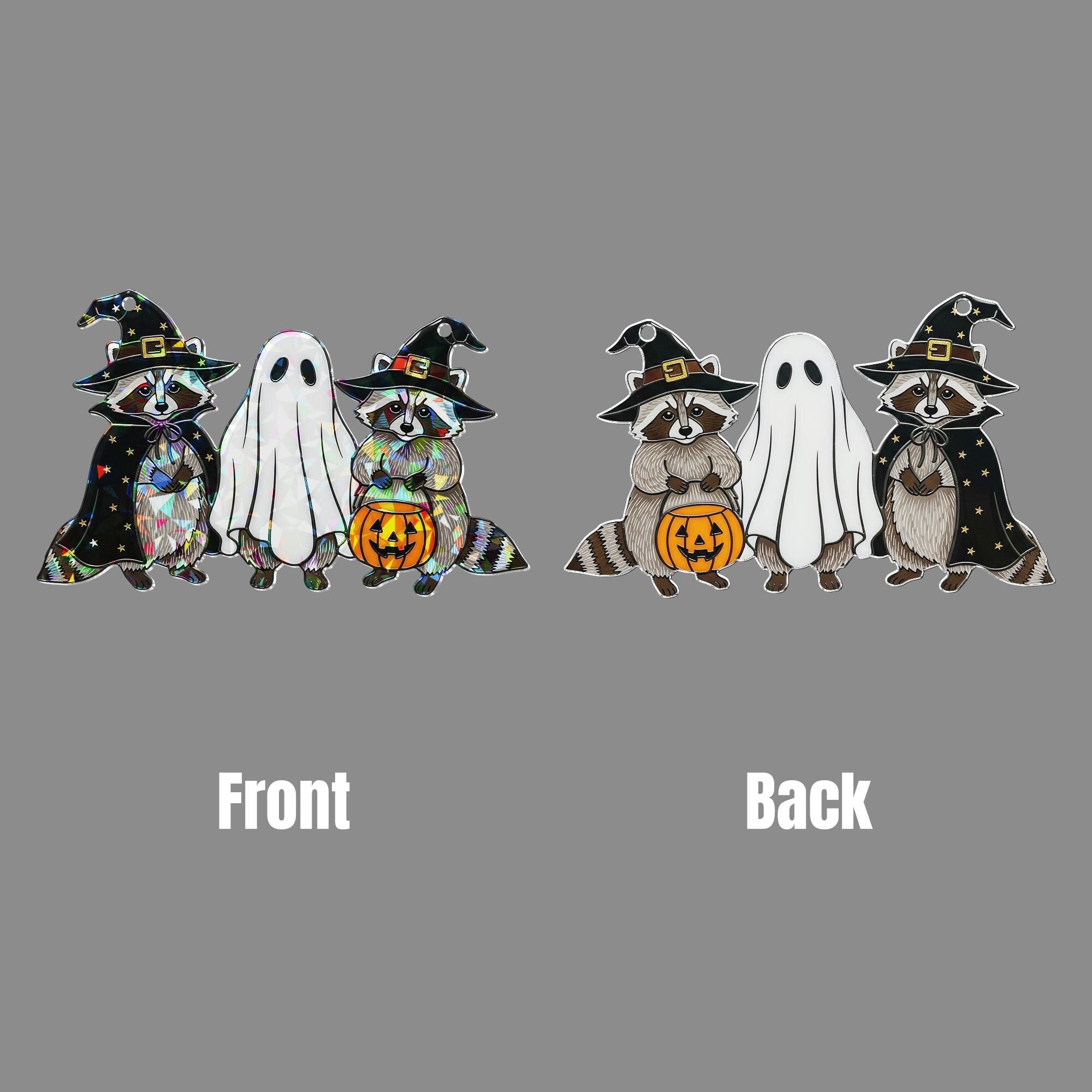 Halloween Raccoon Ghost Hologram Ornament – Cute Spooky ACRYLIC Window Hanging Decoration for Fall, Witchy Animal Decor, Trick or Treat Gift