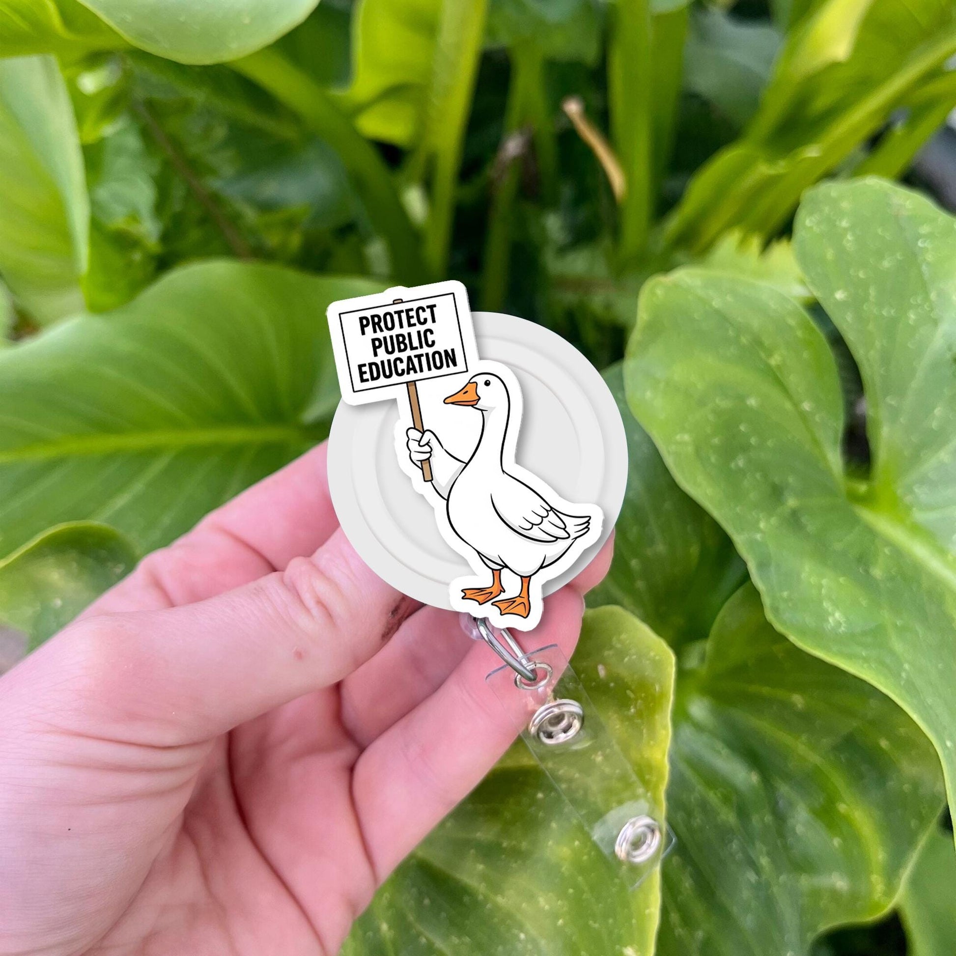 Protect Public Education Goose Badge Reel, Funny Teacher ID Holder, Cute Clip for Educators, Nurses, or Staff Gifts, Teachers, School Supply