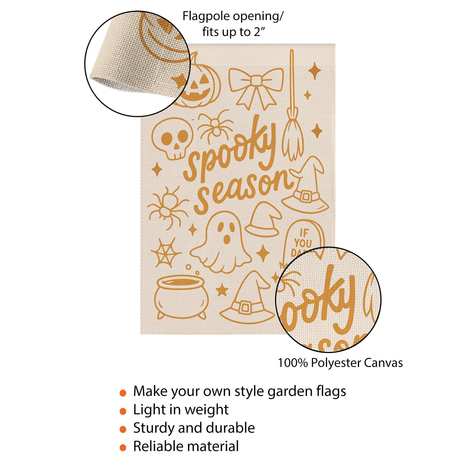 Spooky Season Halloween Garden Flag – Cute Fall Outdoor Yard Decor with Ghost, Witch Hat, and Pumpkin, Funny Seasonal Lawn Sign, Autumn Sign