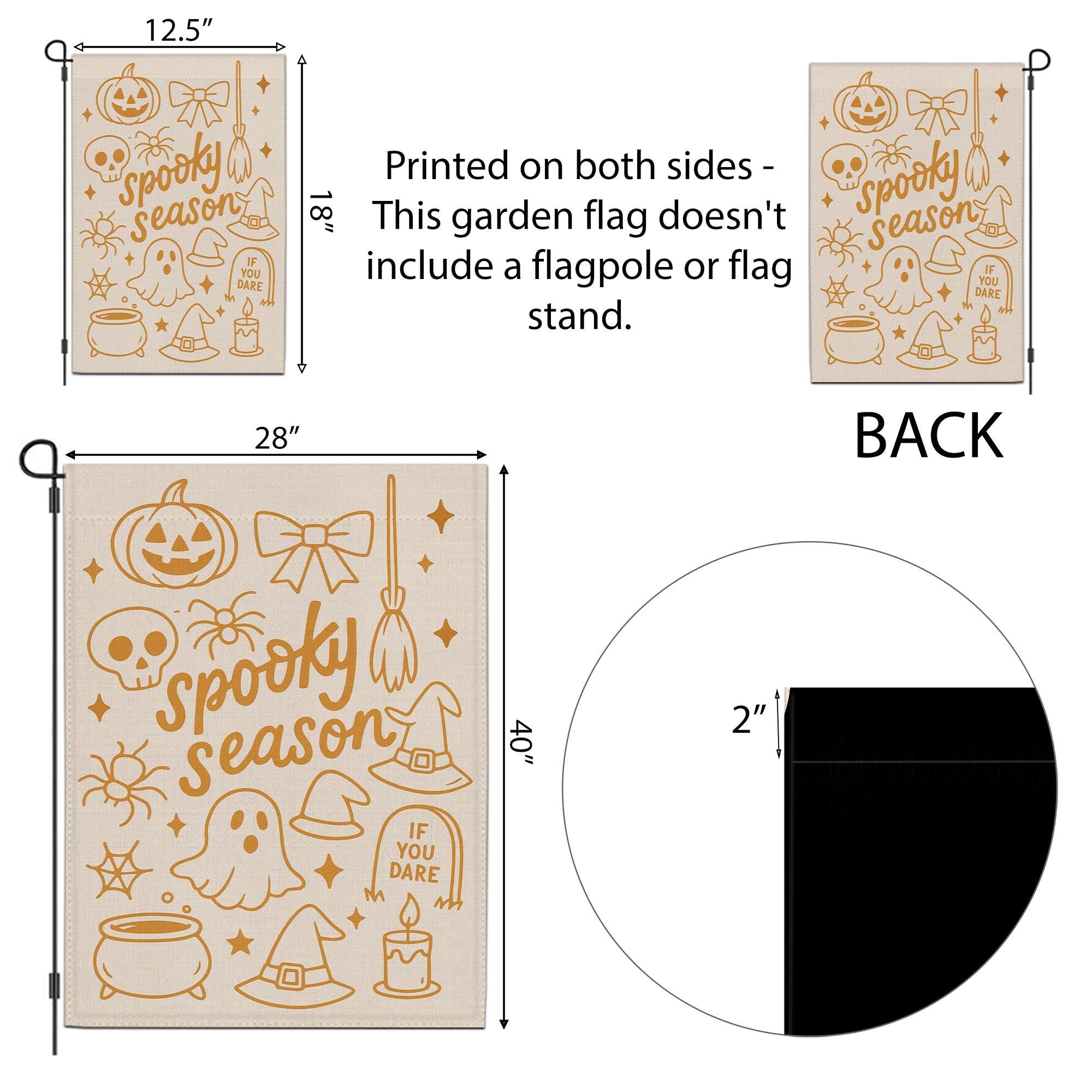 Spooky Season Halloween Garden Flag – Cute Fall Outdoor Yard Decor with Ghost, Witch Hat, and Pumpkin, Funny Seasonal Lawn Sign, Autumn Sign