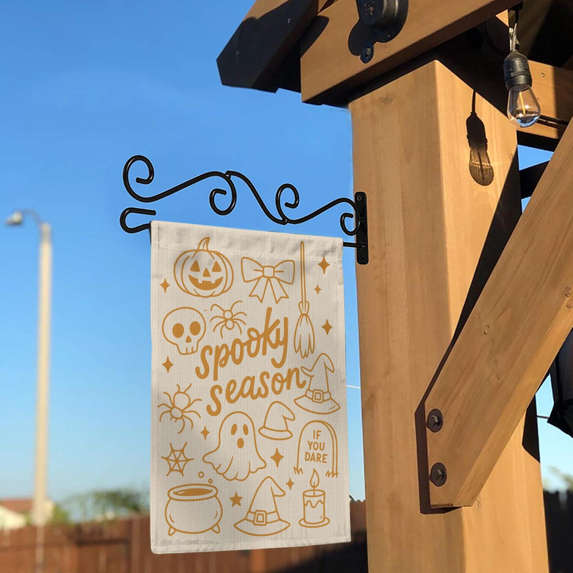 Spooky Season Halloween Garden Flag – Cute Fall Outdoor Yard Decor with Ghost, Witch Hat, and Pumpkin, Funny Seasonal Lawn Sign, Autumn Sign