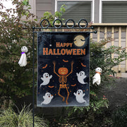 Happy Halloween Garden Flag, Pumpkin Skeleton Outdoor Decor, Ghost Yard Banner, Spooky Fall Welcome Sign, Trick or Treat Flag