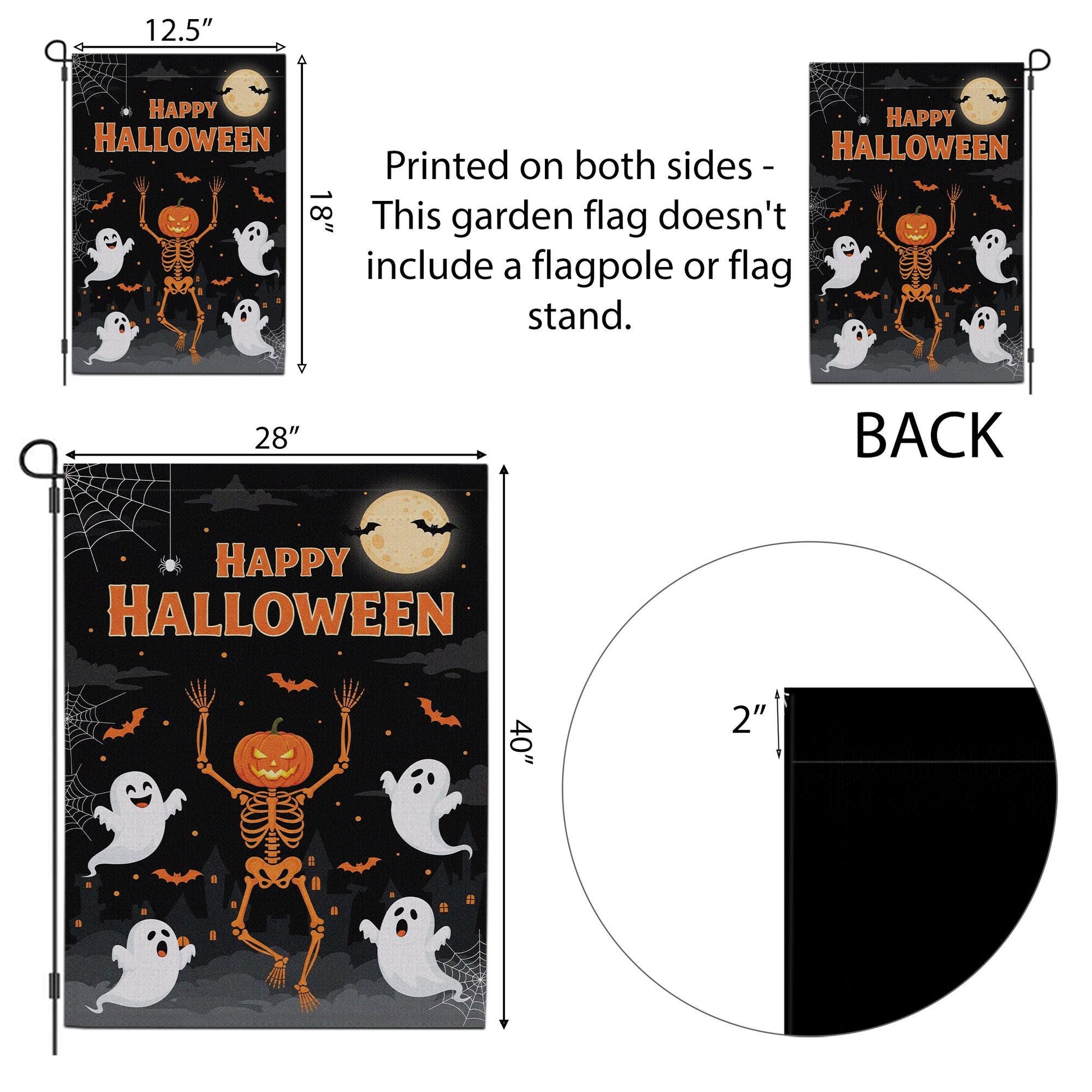 Happy Halloween Garden Flag, Pumpkin Skeleton Outdoor Decor, Ghost Yard Banner, Spooky Fall Welcome Sign, Trick or Treat Flag