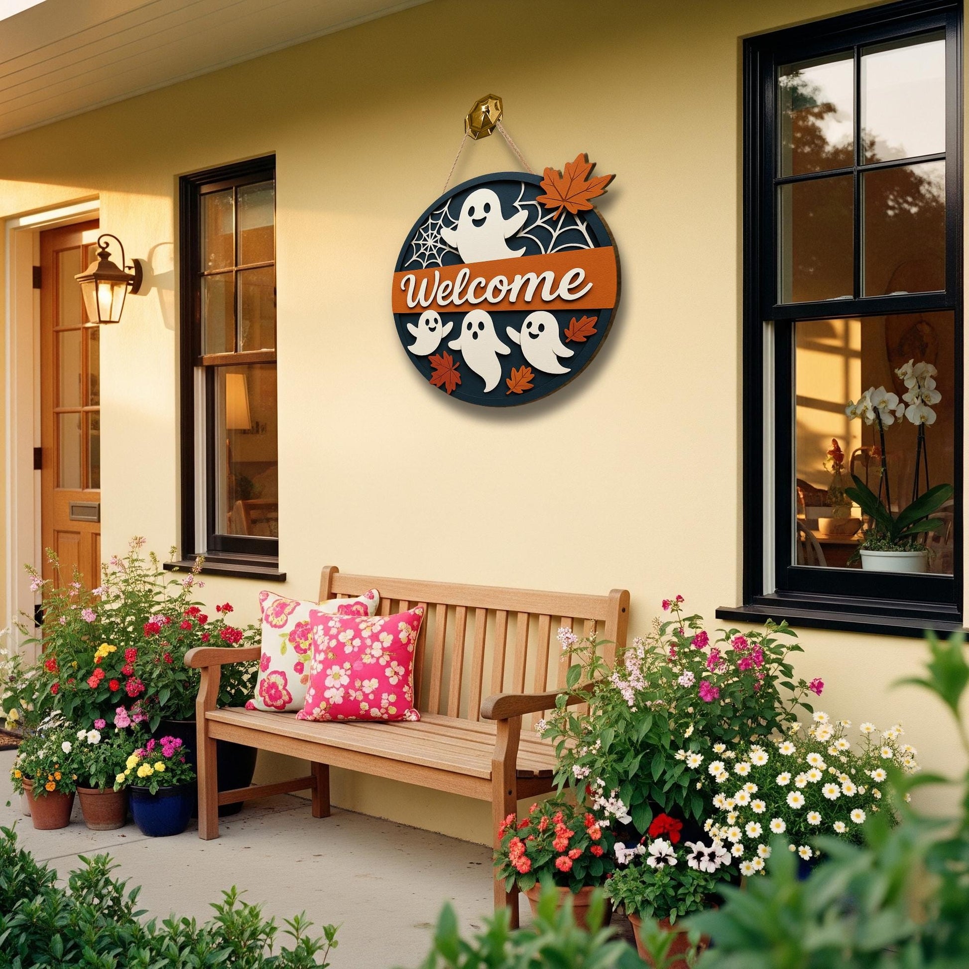 3D Halloween Welcome Sign, Wooden Ghost Door Hanger, Fall Front Porch Decor, Cute Autumn Wall Sign, Spooky Season Home Accent
