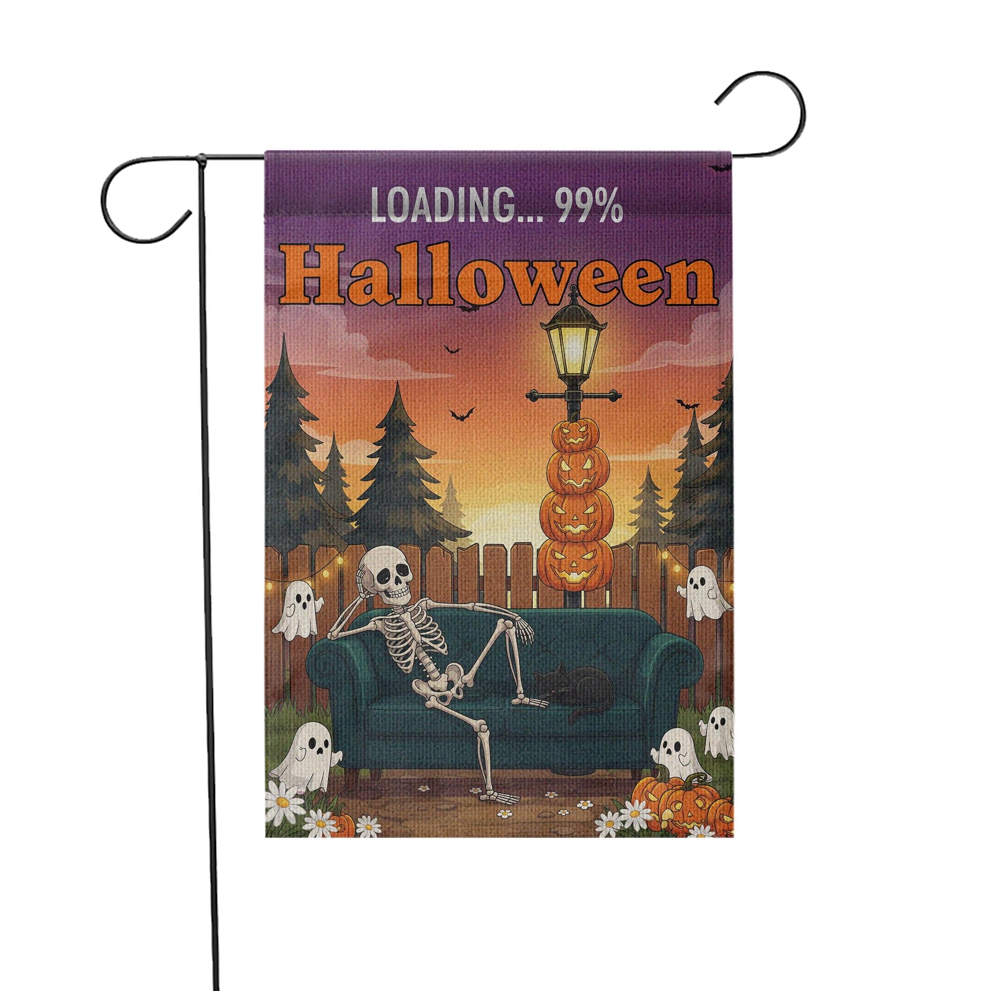 Funny Halloween Garden Flag, Skeleton Couch Yard Sign, Ghost Pumpkin Decor, Loading Halloween Banner, Fall Outdoor Decoration