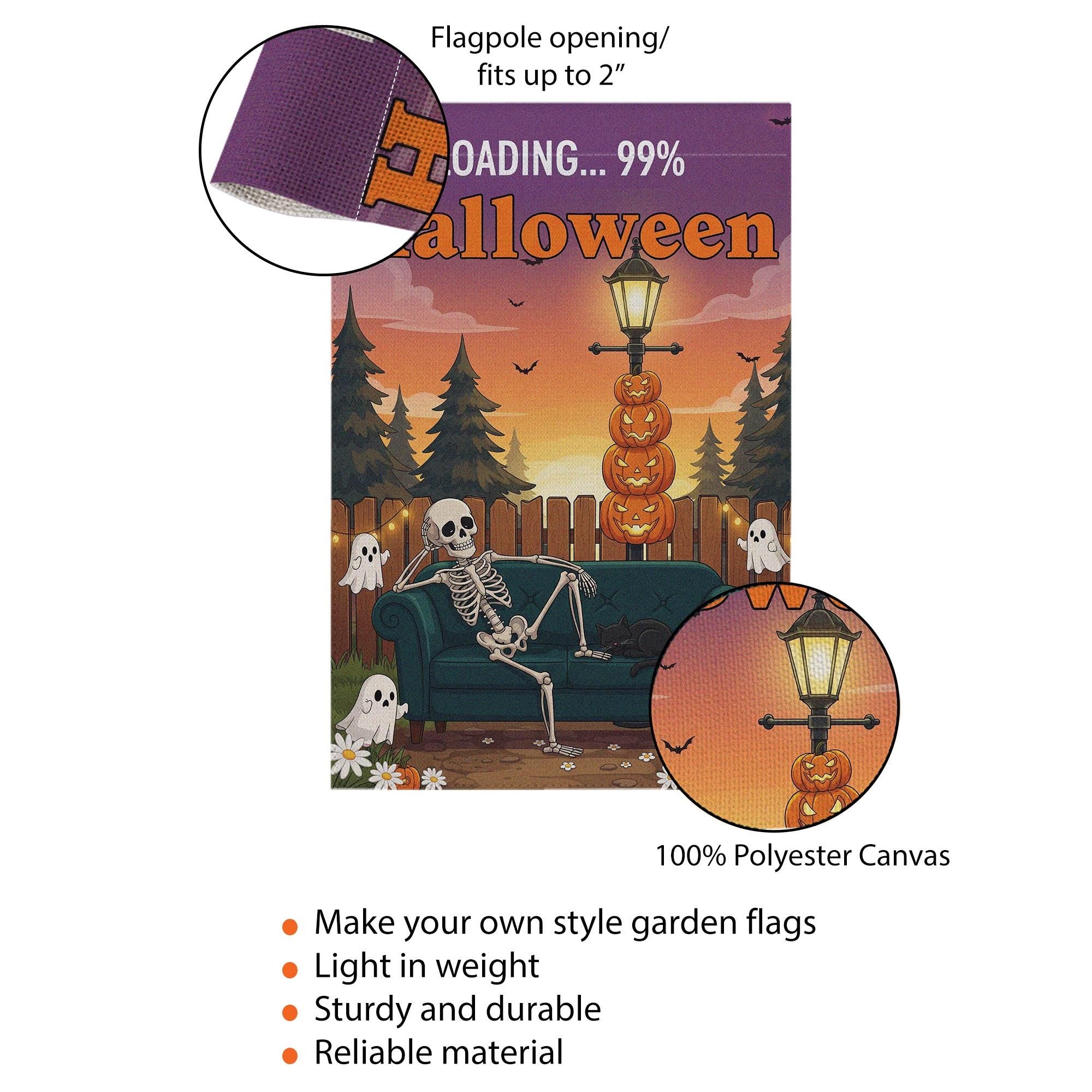Funny Halloween Garden Flag, Skeleton Couch Yard Sign, Ghost Pumpkin Decor, Loading Halloween Banner, Fall Outdoor Decoration