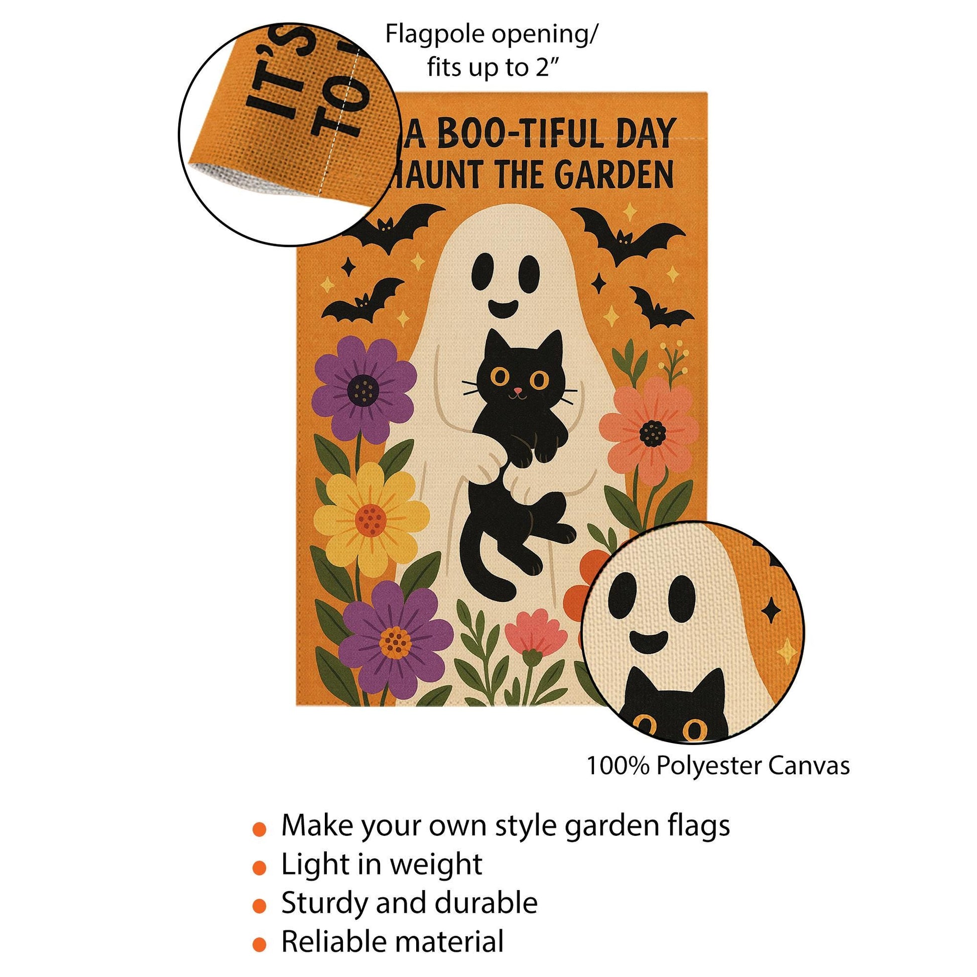 Boo-tiful Day to Haunt the Garden Flag, Halloween Ghost Cat Yard Decor, Fall Floral Outdoor Sign, Spooky Cute Garden Banner