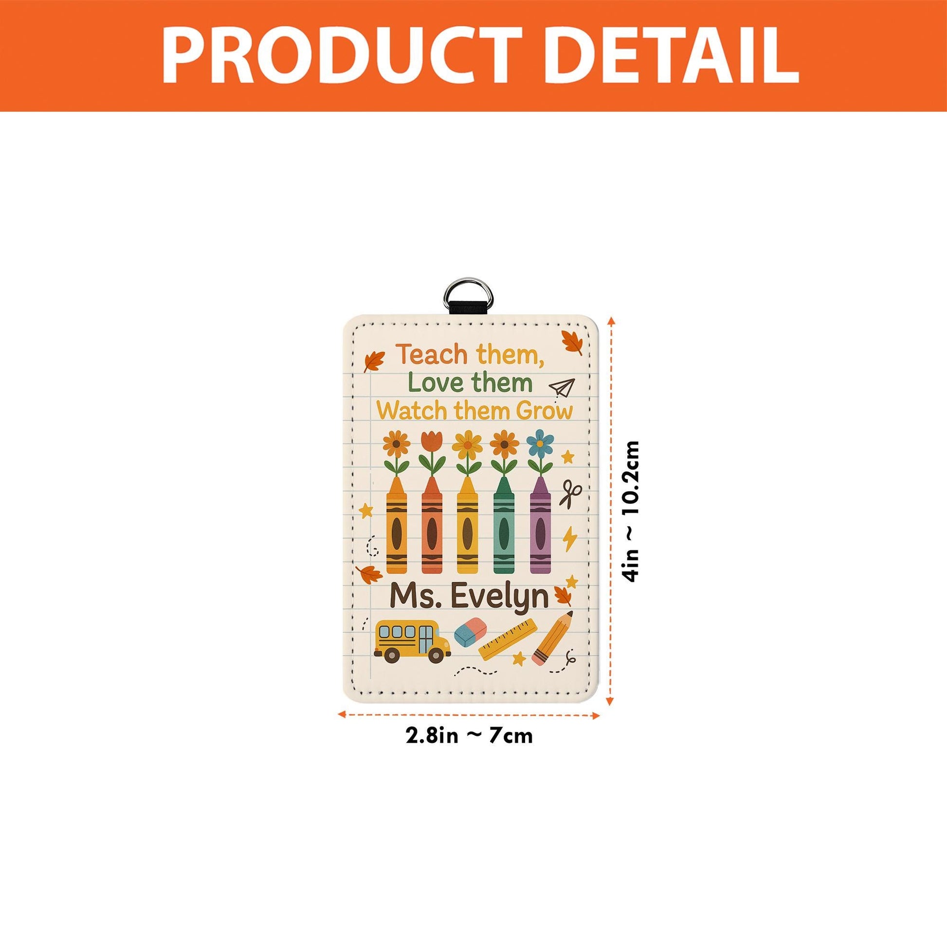 Personalized Teacher Badge Holder, Crayon Floral ID Card Case, Back to School Gift, Custom Name Tag, Cute Classroom Accessory, Cute badge