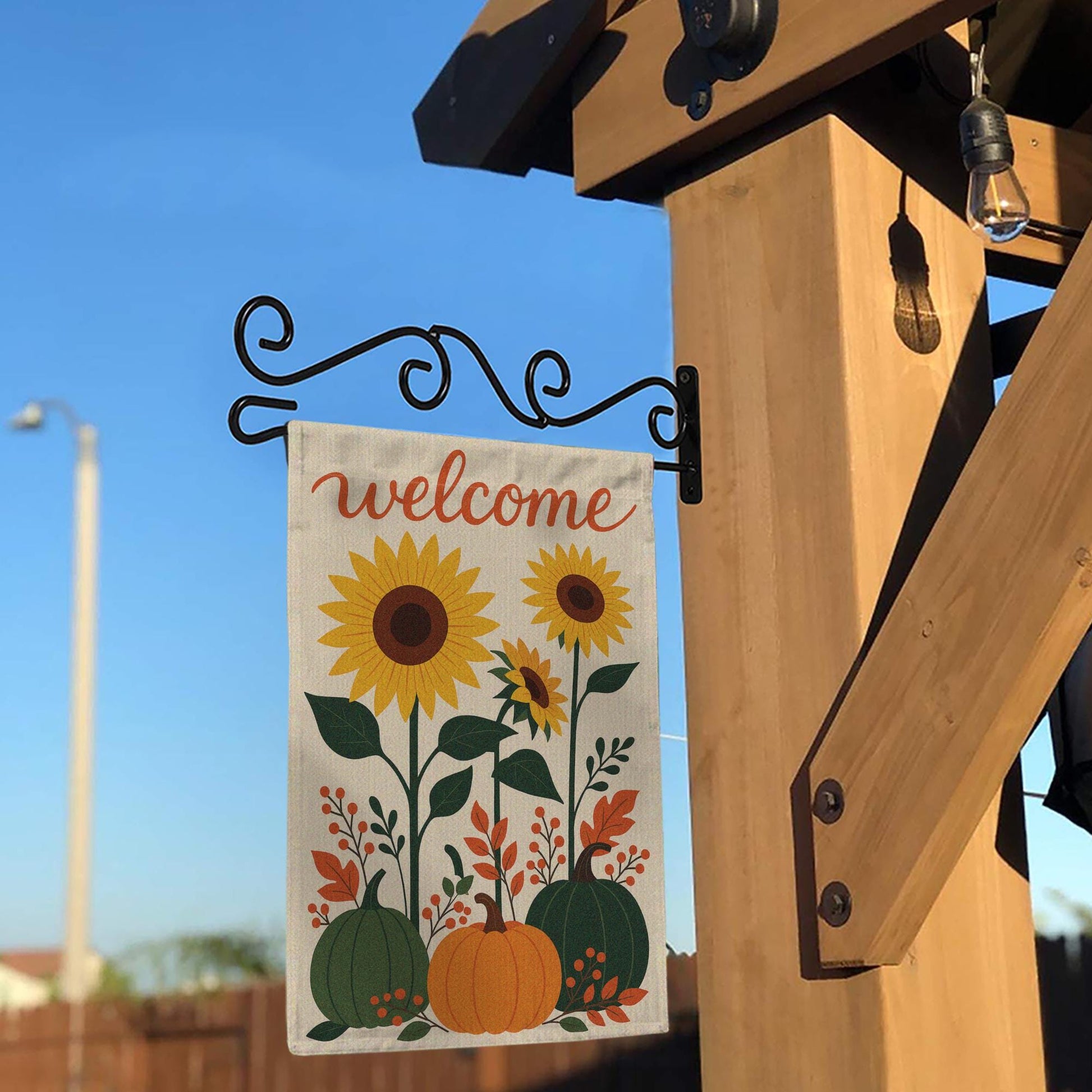 Sunflower Pumpkin Garden Flag, Fall Welcome Yard Banner, Rustic Autumn Outdoor Decor, Seasonal Floral House Flag, Harvest Porch Sign