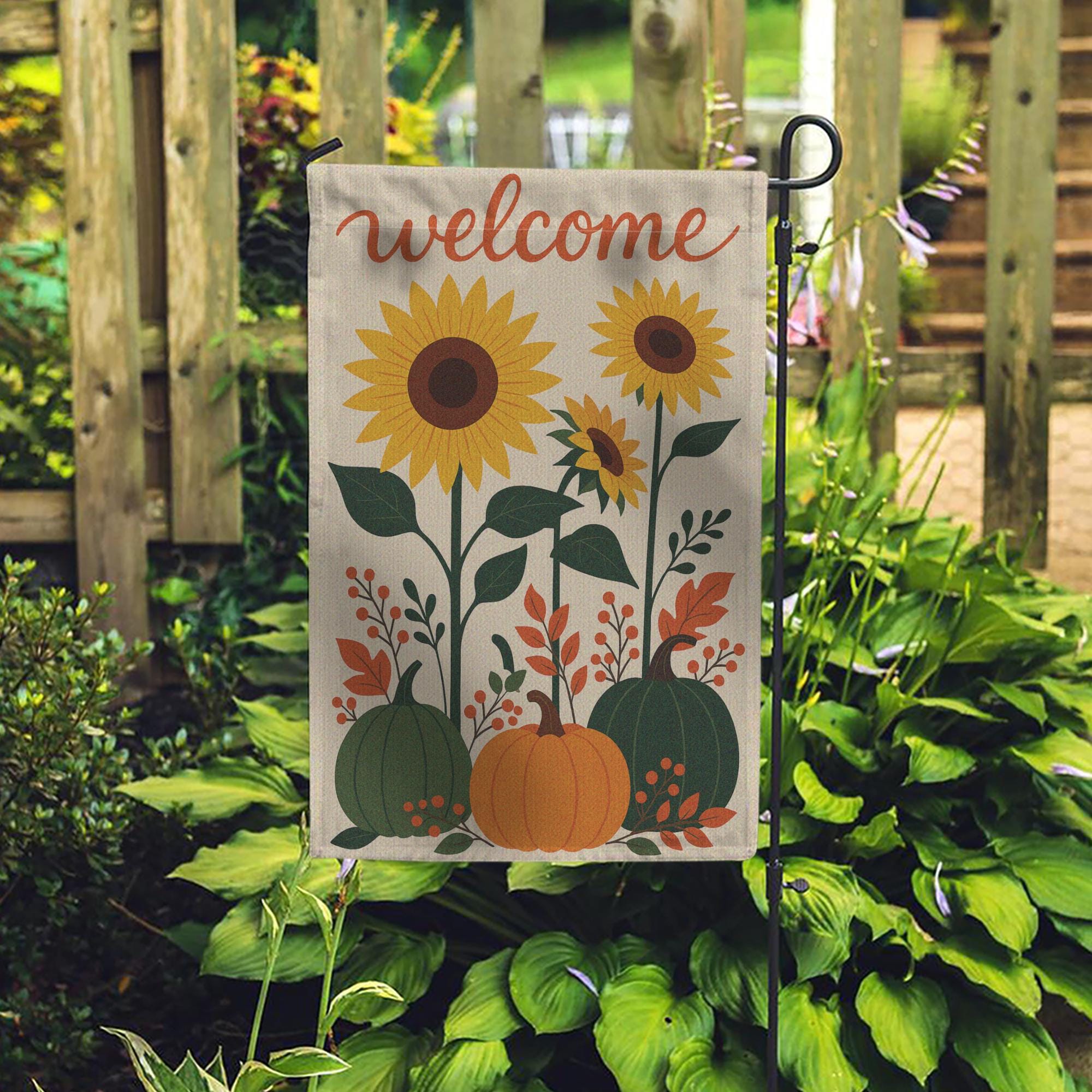 Sunflower Pumpkin Garden Flag, Fall Welcome Yard Banner, Rustic Autumn Outdoor Decor, Seasonal Floral House Flag, Harvest Porch Sign