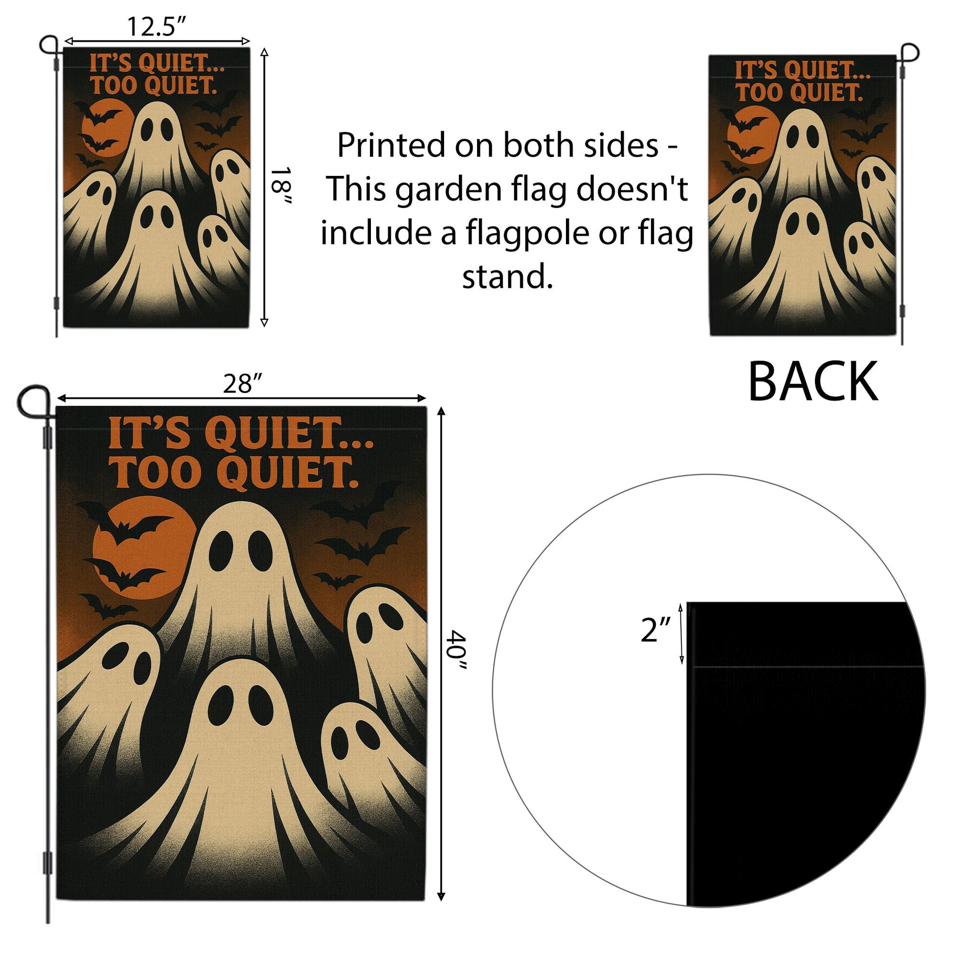 It’s Quiet Too Quiet Garden Flag, Funny Ghost Halloween Yard Decor, Spooky Outdoor Banner, Creepy Cute Fall Porch Decoration, Halloween Yard