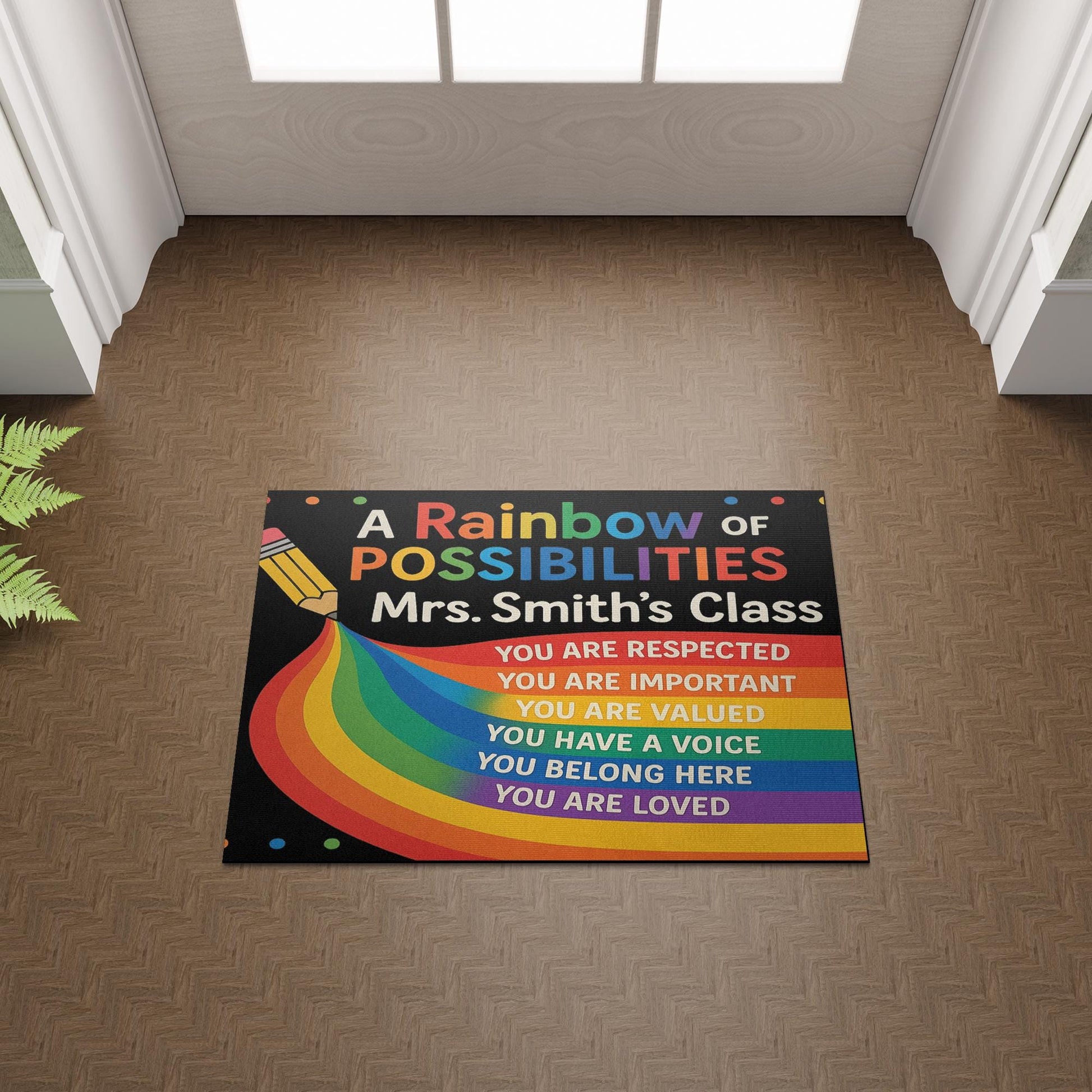 Rainbow Classroom Doormat, Personalized Teacher Welcome Mat, Motivational Rug for School, Custom Name Rug, Back to School Decor