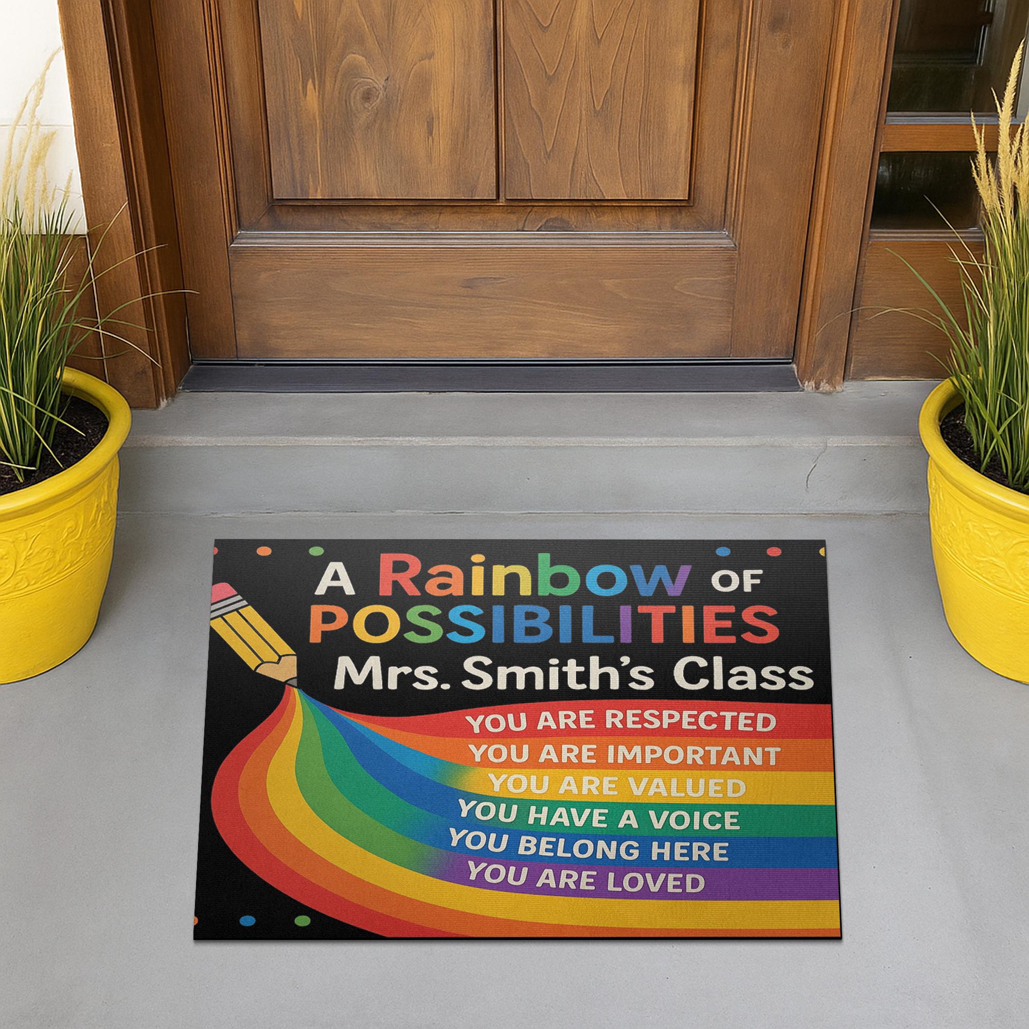 Rainbow Classroom Doormat, Personalized Teacher Welcome Mat, Motivational Rug for School, Custom Name Rug, Back to School Decor