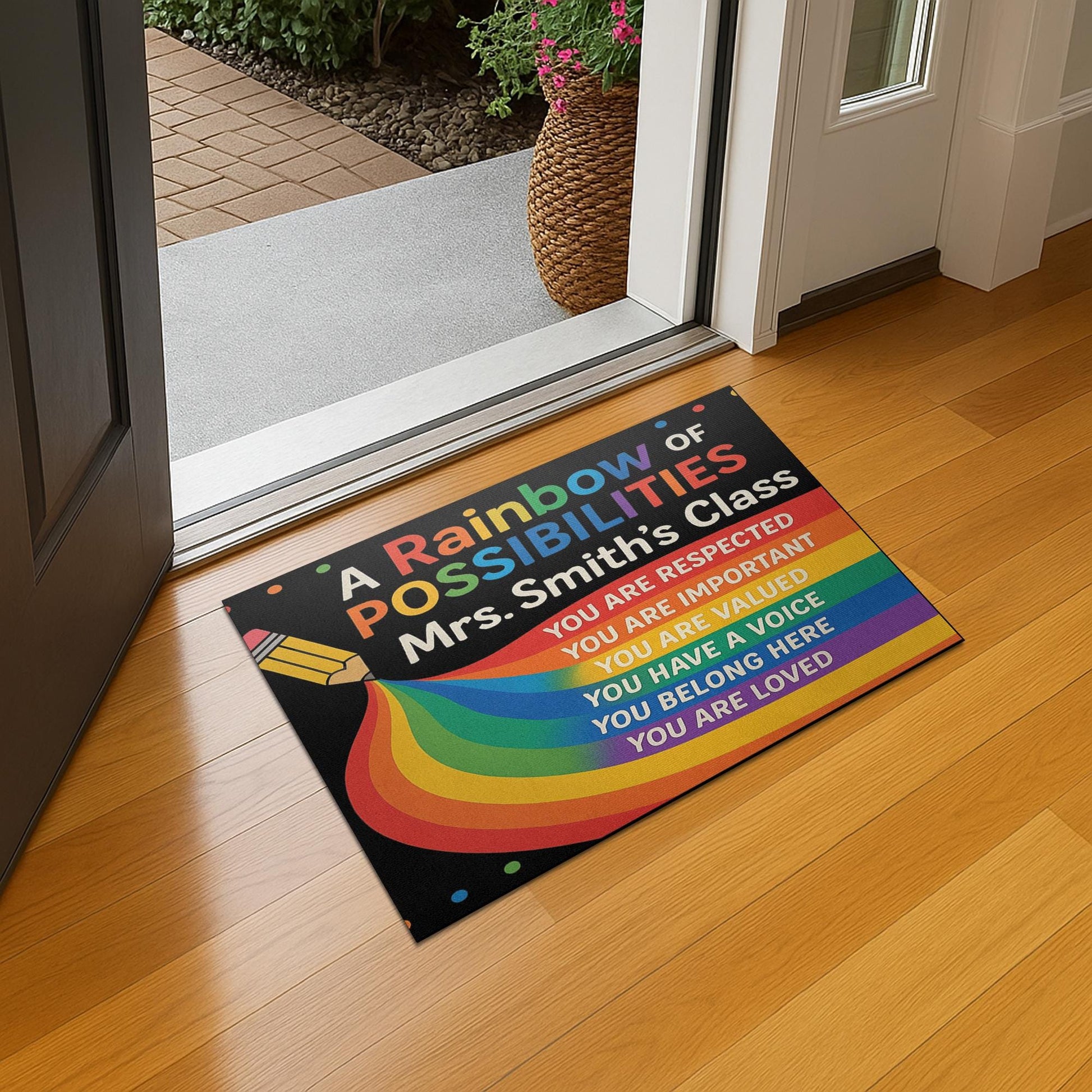 Rainbow Classroom Doormat, Personalized Teacher Welcome Mat, Motivational Rug for School, Custom Name Rug, Back to School Decor